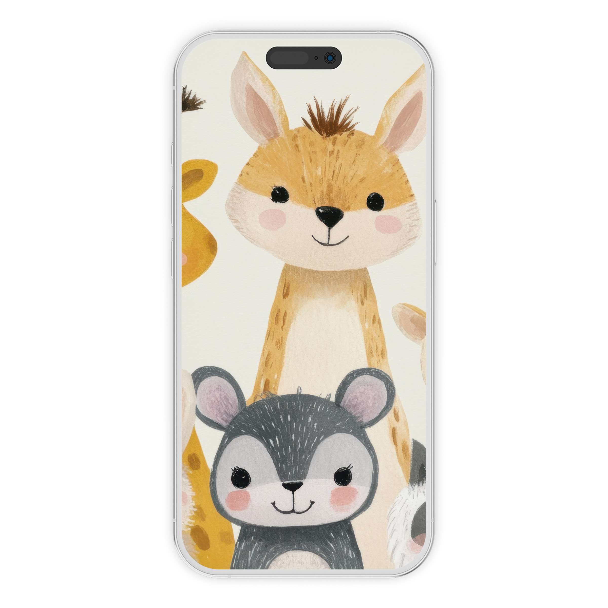 Charming nursery iPhone wallpaper featuring cute animals watercolor digital download for soothing phone background on any device