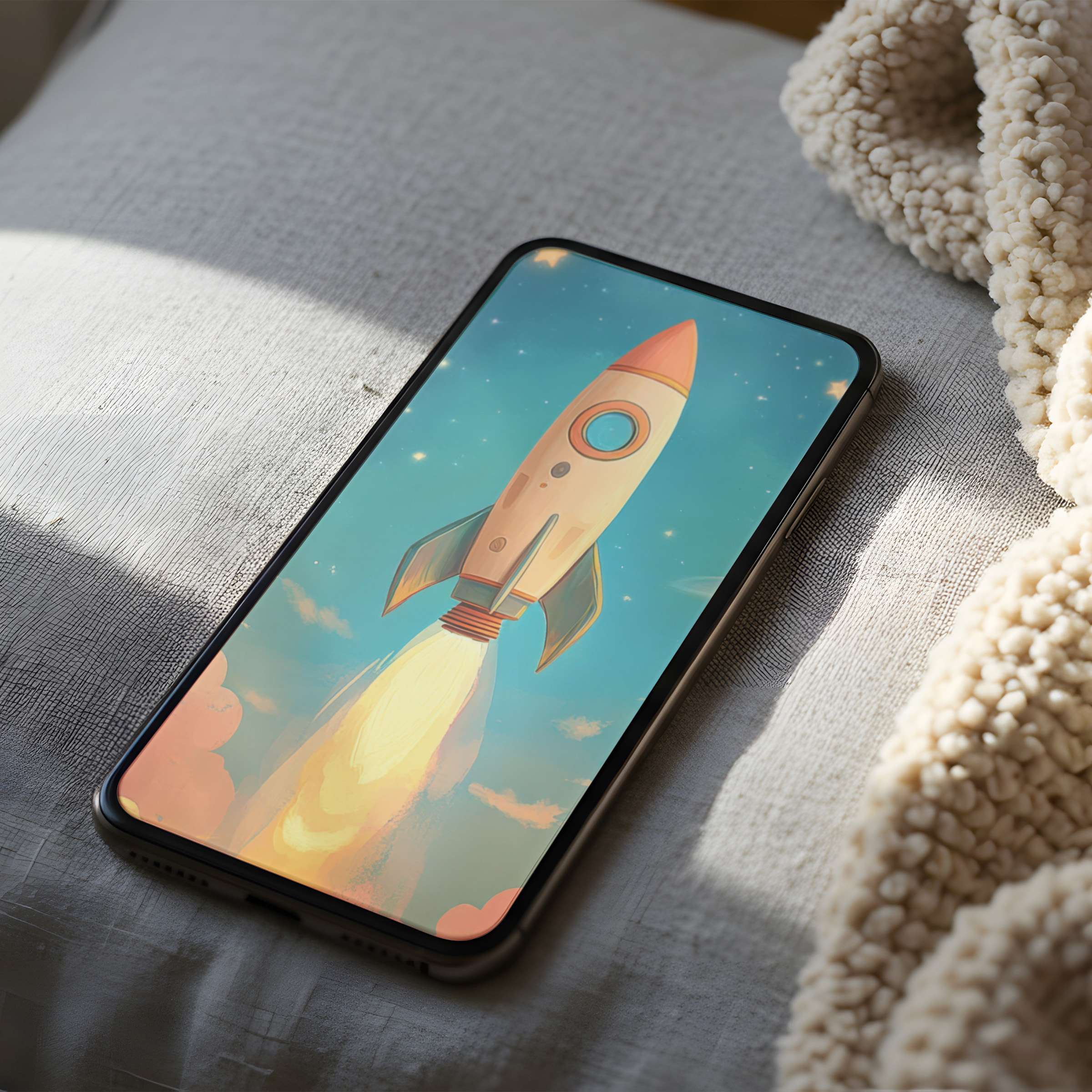 Vintage rocket phone wallpaper in high resolution, offering inspiration and calm; ideal for iPhone and Android, digital download