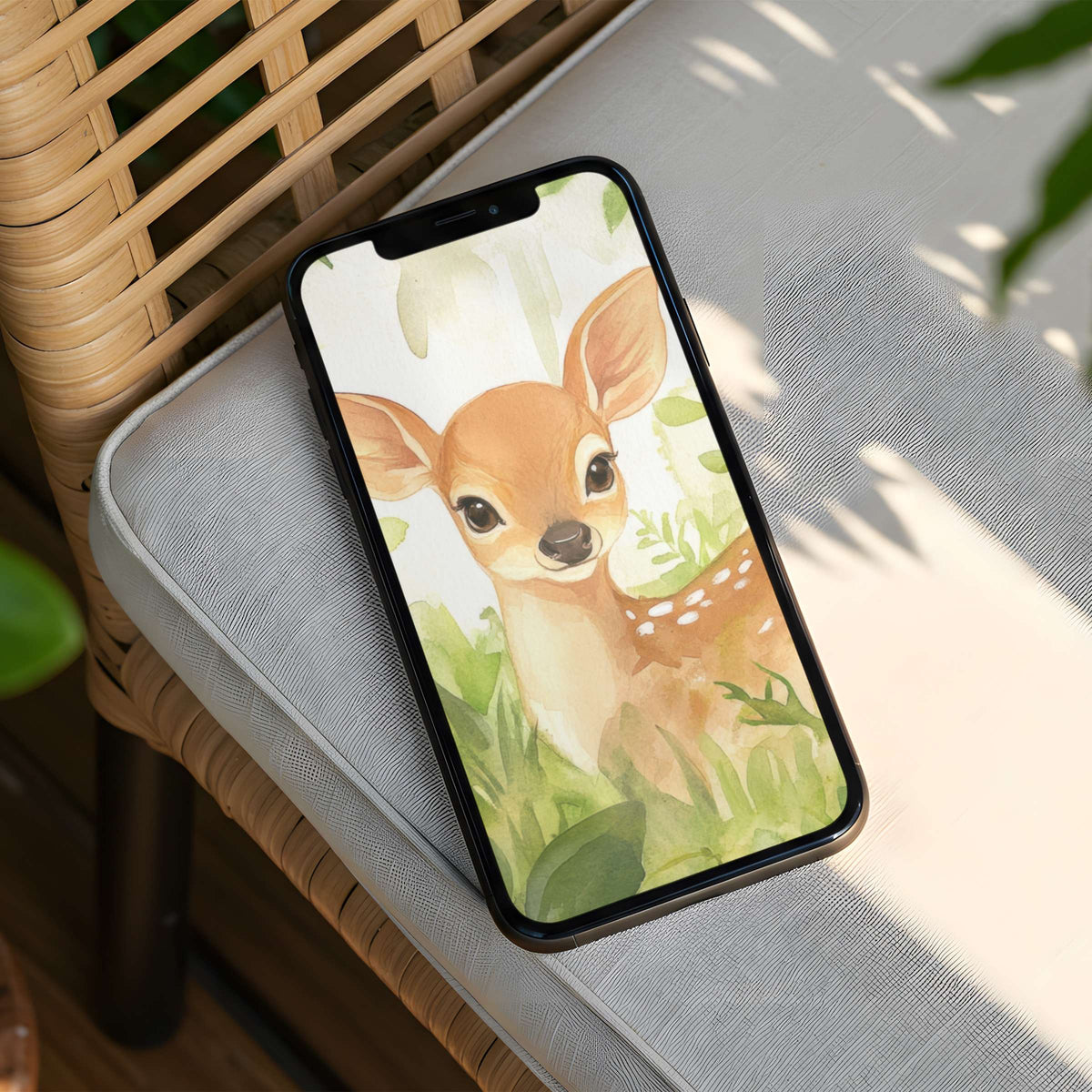 Serene watercolor fawn iPhone background for instant download brings elegance and mindfulness to any phone with a calm nature vibe