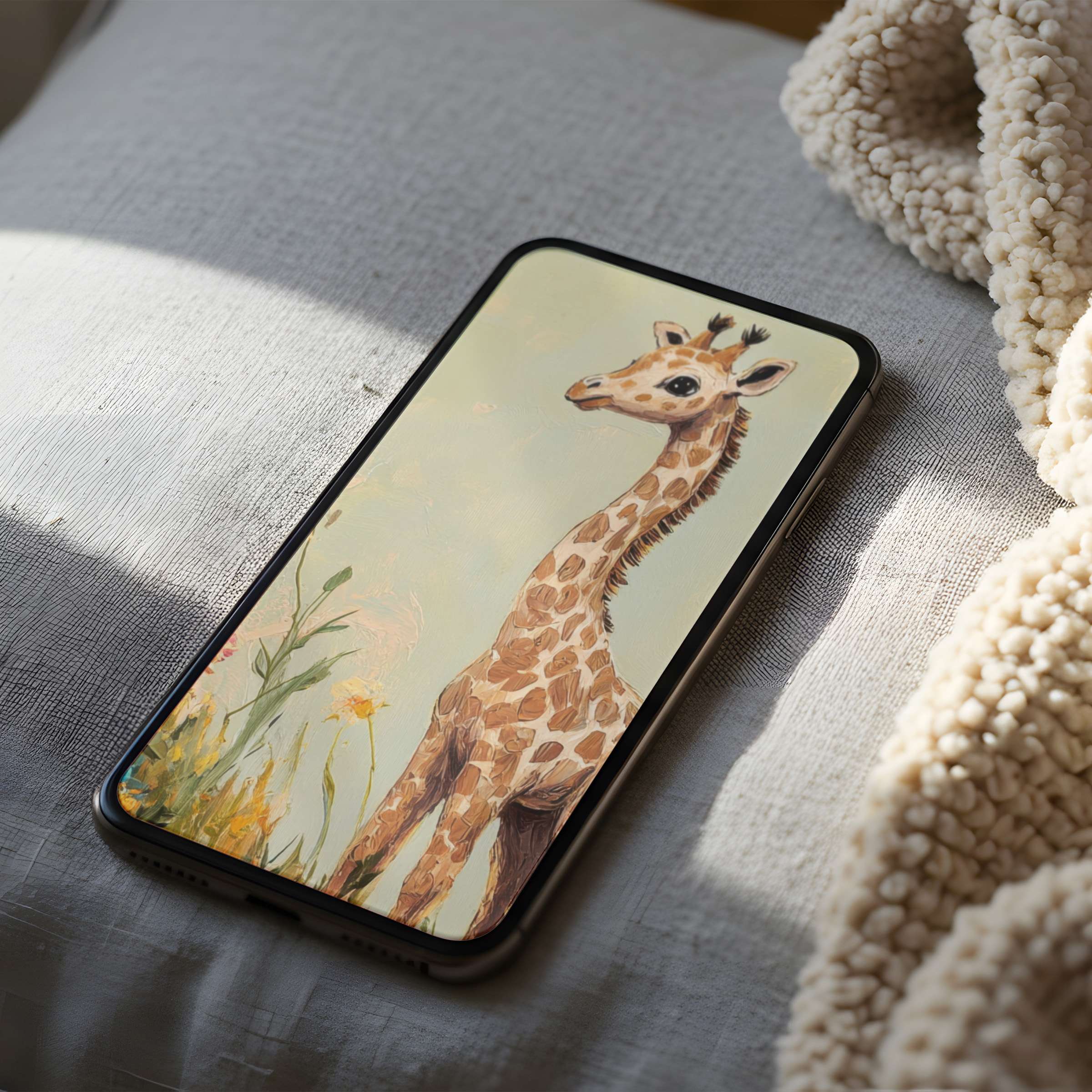 Giraffe phone wallpaper featuring soft pastels and nature motif offers a serene, high-resolution design for iPhone and Android screens