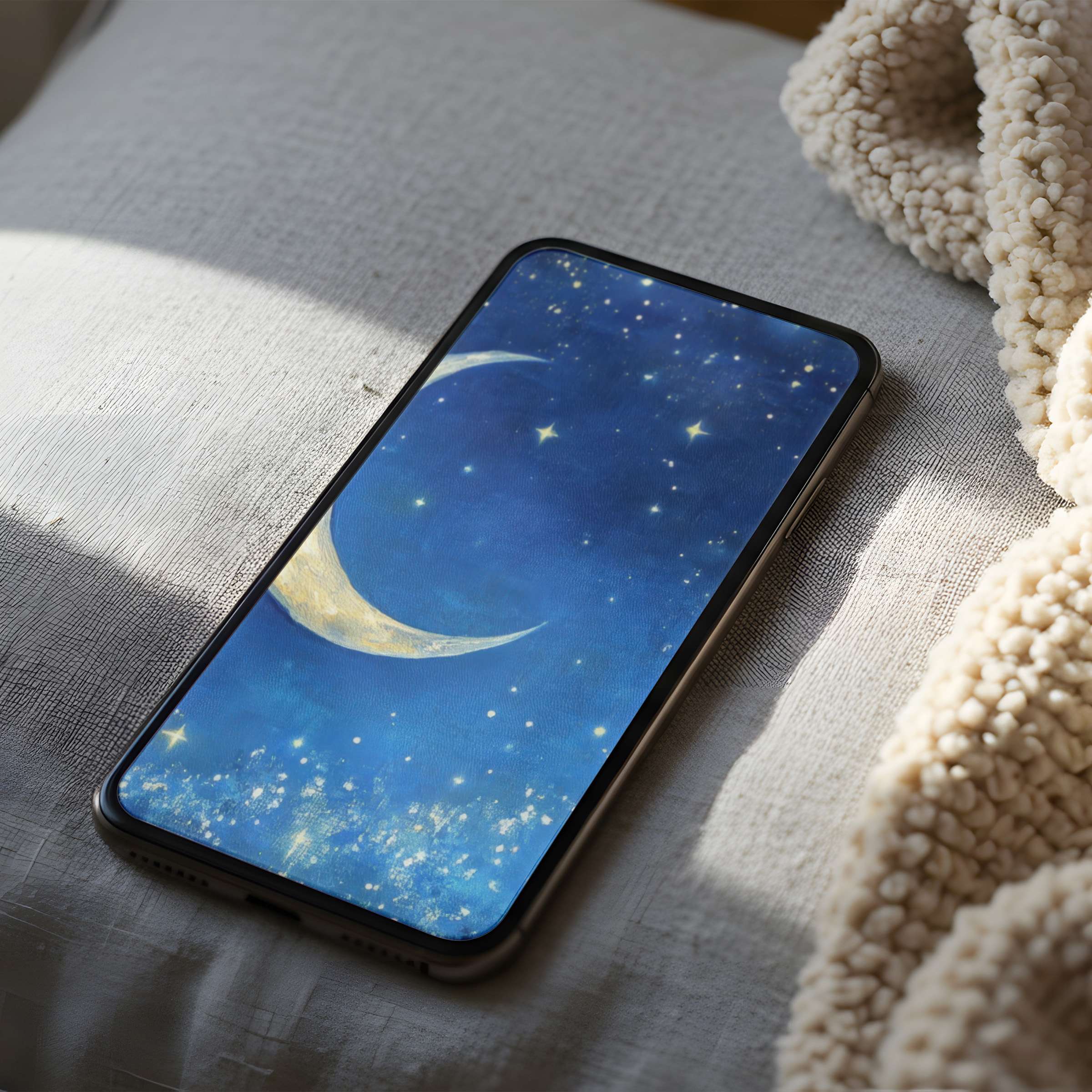 Elegant crescent moon phone wallpaper in high resolution adds a serene touch to any iPhone or android device for peaceful vibes