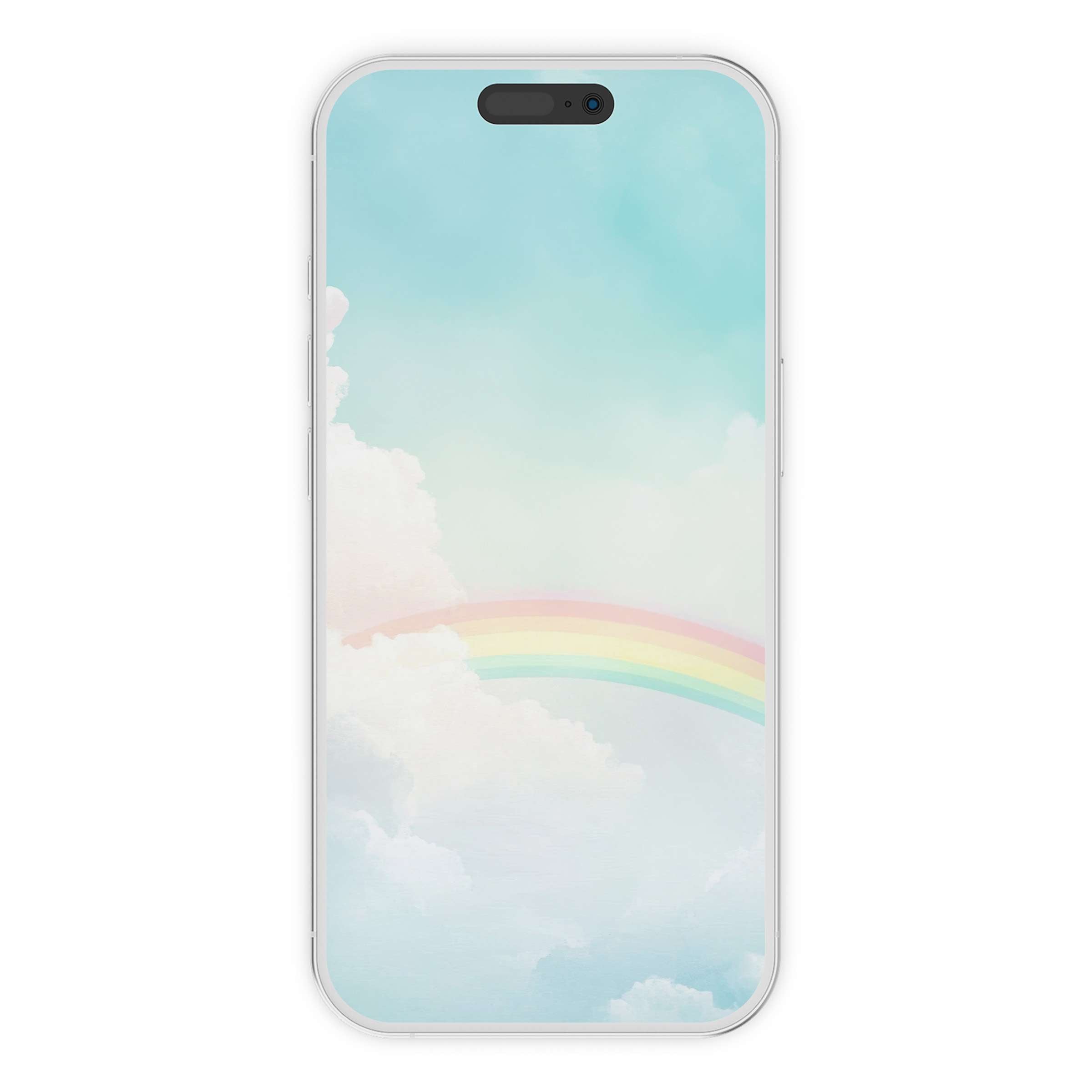 Calming pastel clouds and rainbow create a serene nursery iPhone wallpaper, perfect digital download for phone background art