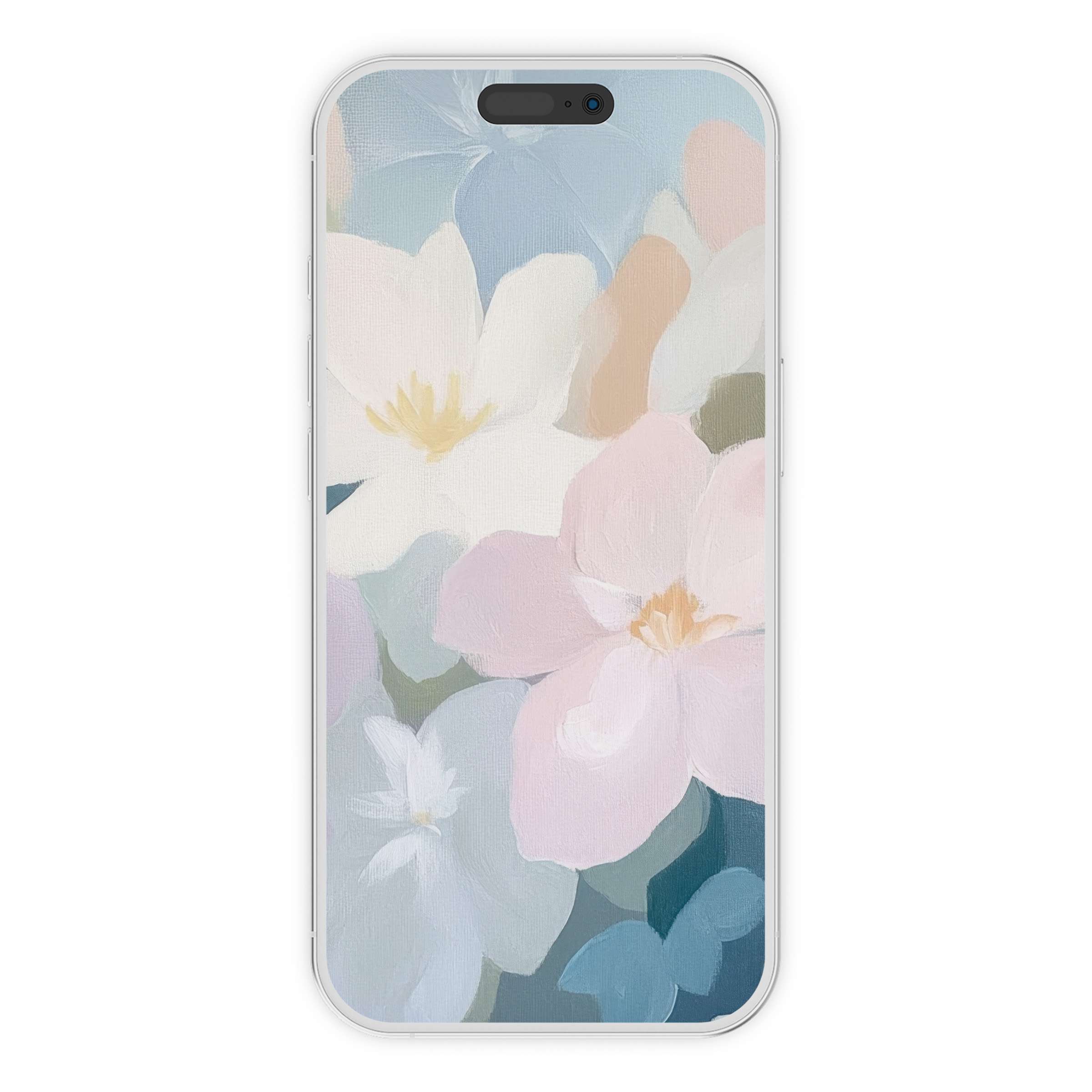 Pastel floral brushstrokes on nursery iPhone wallpaper offer a serene phone background for digital download, enhancing any device