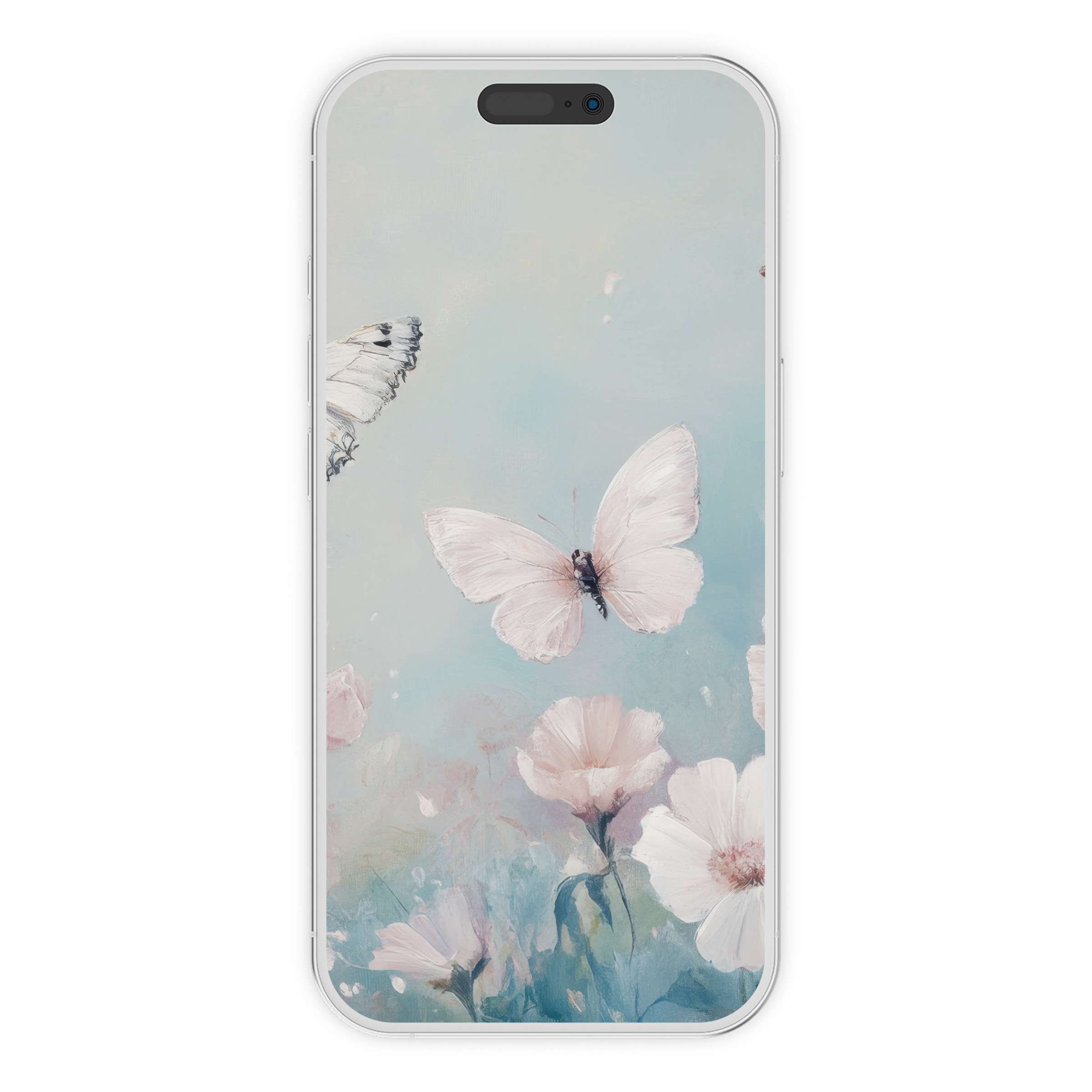 Elegant pastel butterfly and flower design for nursery iPhone wallpaper digital download phone background calming artistic choice
