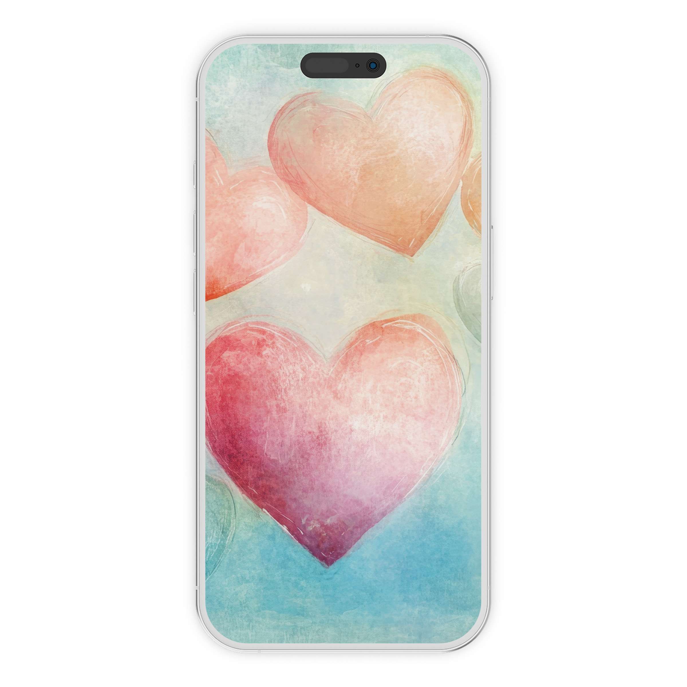 Elegant digital download nursery iPhone wallpaper with soft watercolor hearts, creating a serene background for any phone screen