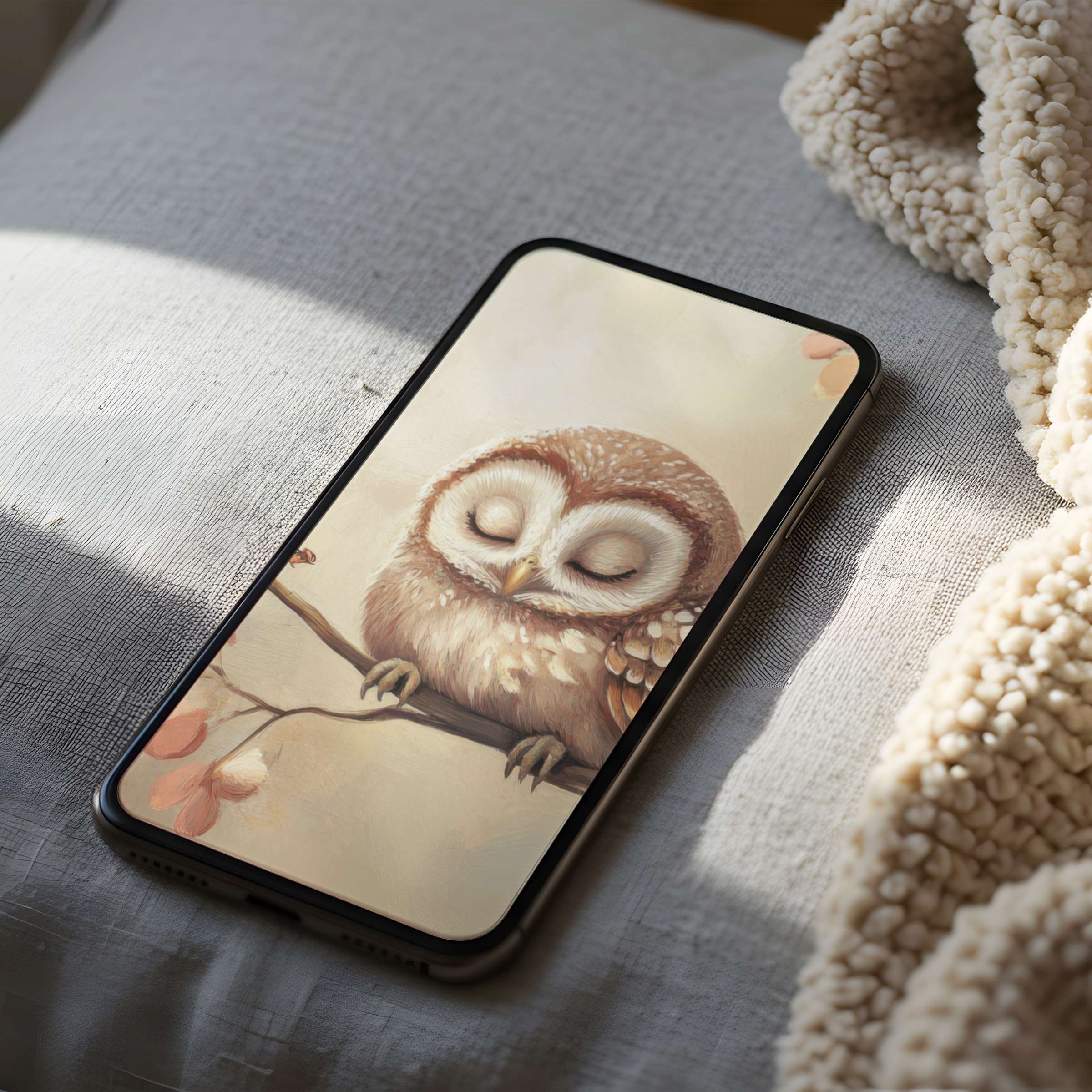 Charming owl phone wallpaper with soft pastel hues evokes serenity and elegance, compatible with iPhone and Android for a curated look
