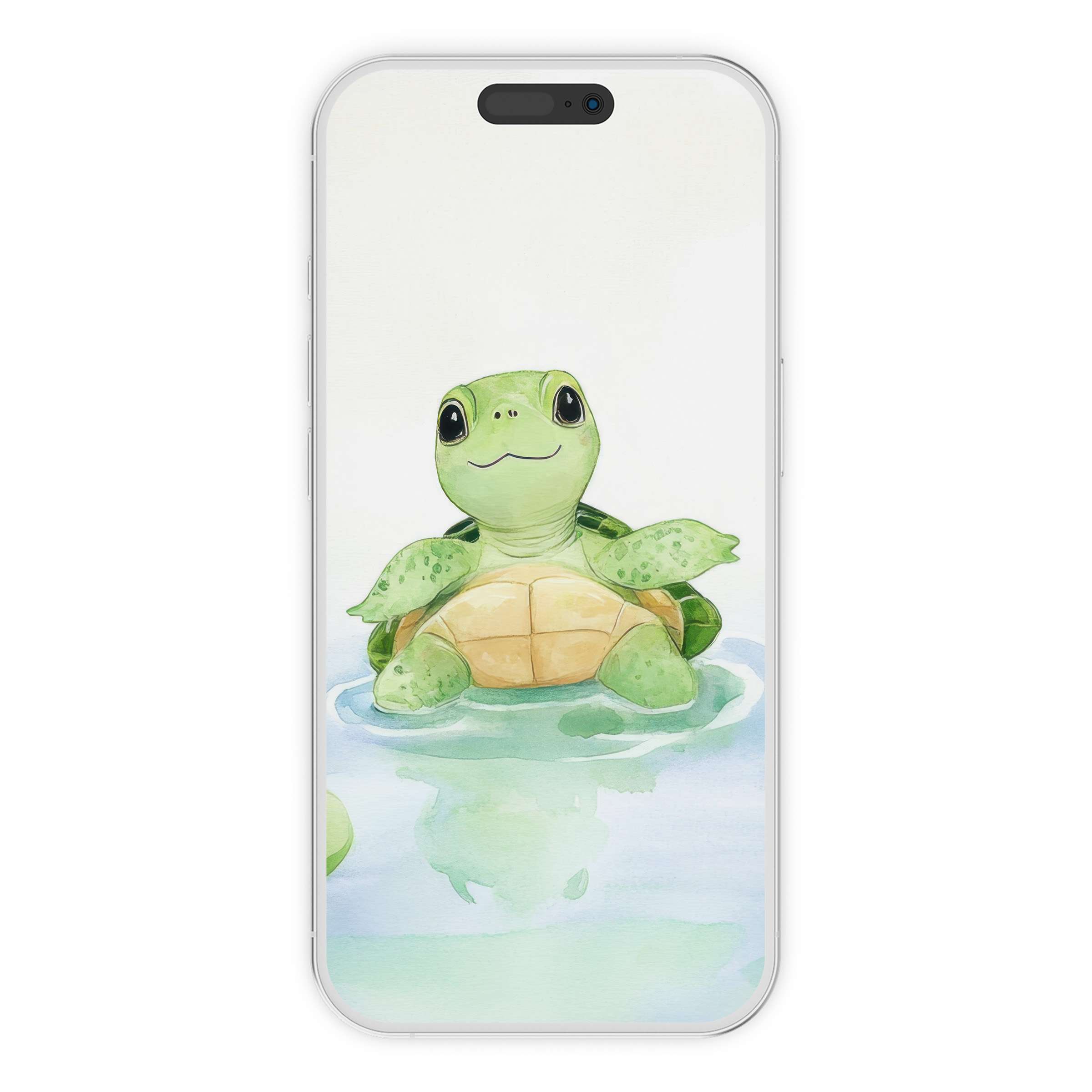 Inspiring nursery iPhone wallpaper featuring a watercolor turtle on a serene blue background perfect phone digital download art