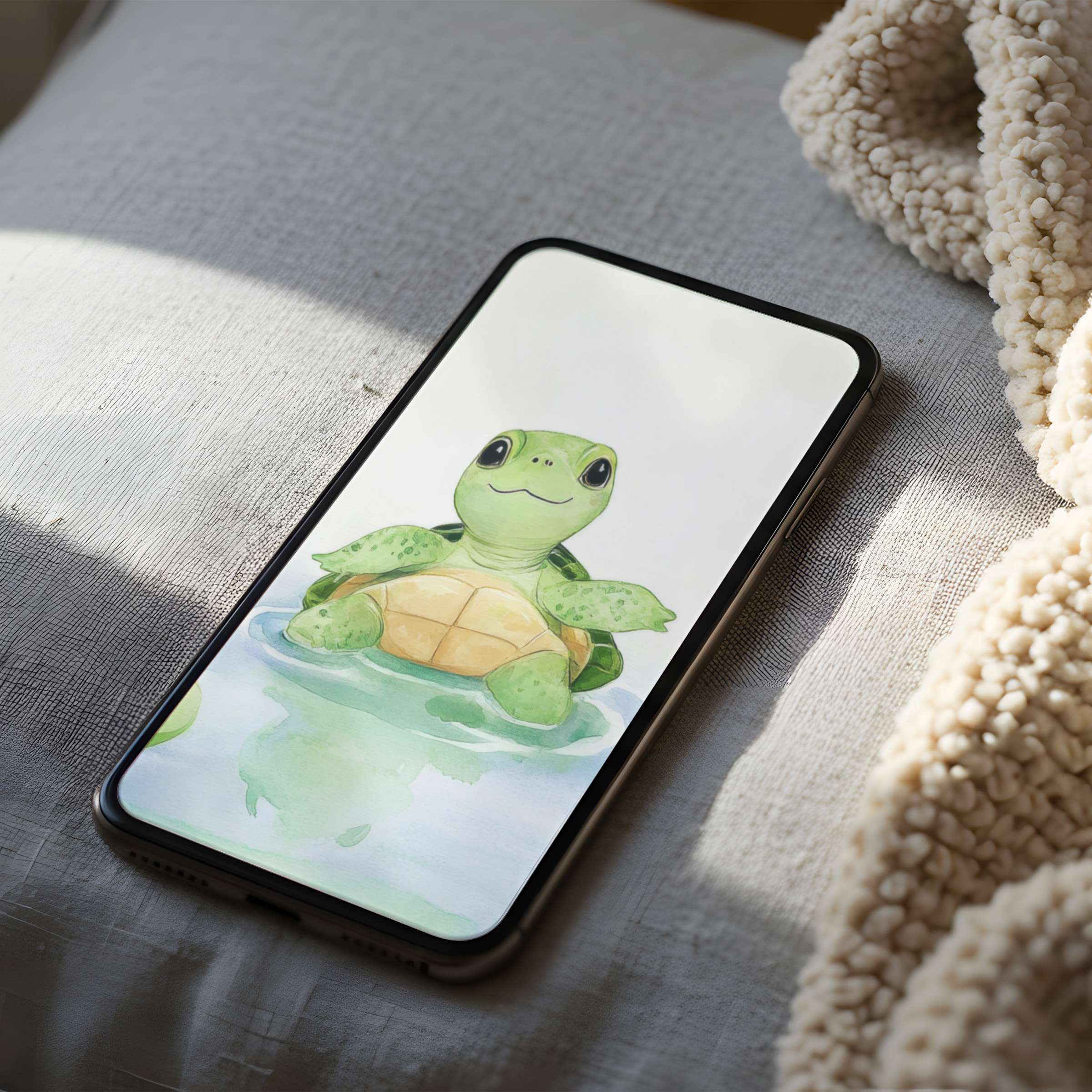 Elegant sea turtle phone wallpaper in soft greens and blues offers a calming digital download for iPhone and android devices