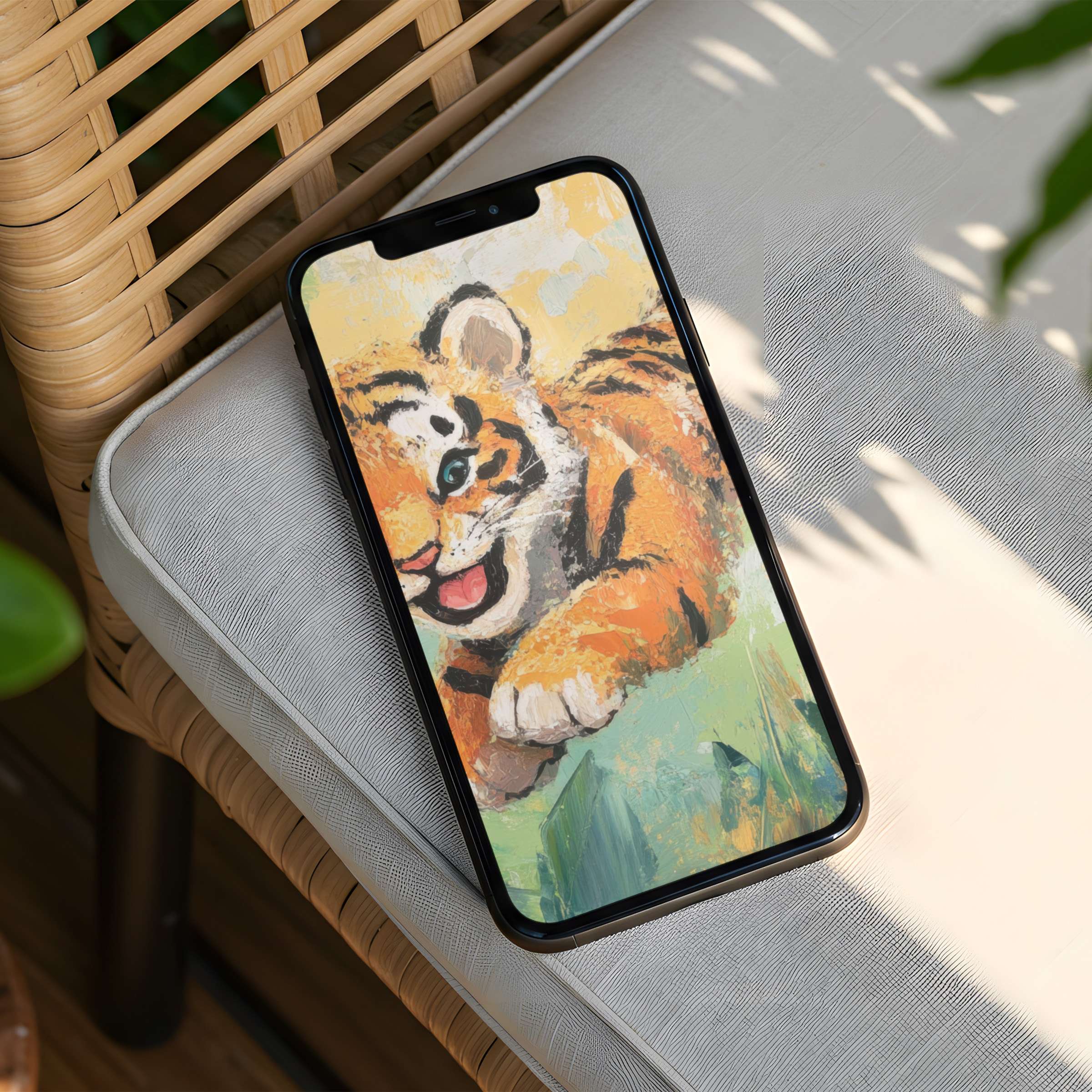 Charming tiger illustration iPhone background offers an inspiring touch of nature's elegance for instant download on any phone device