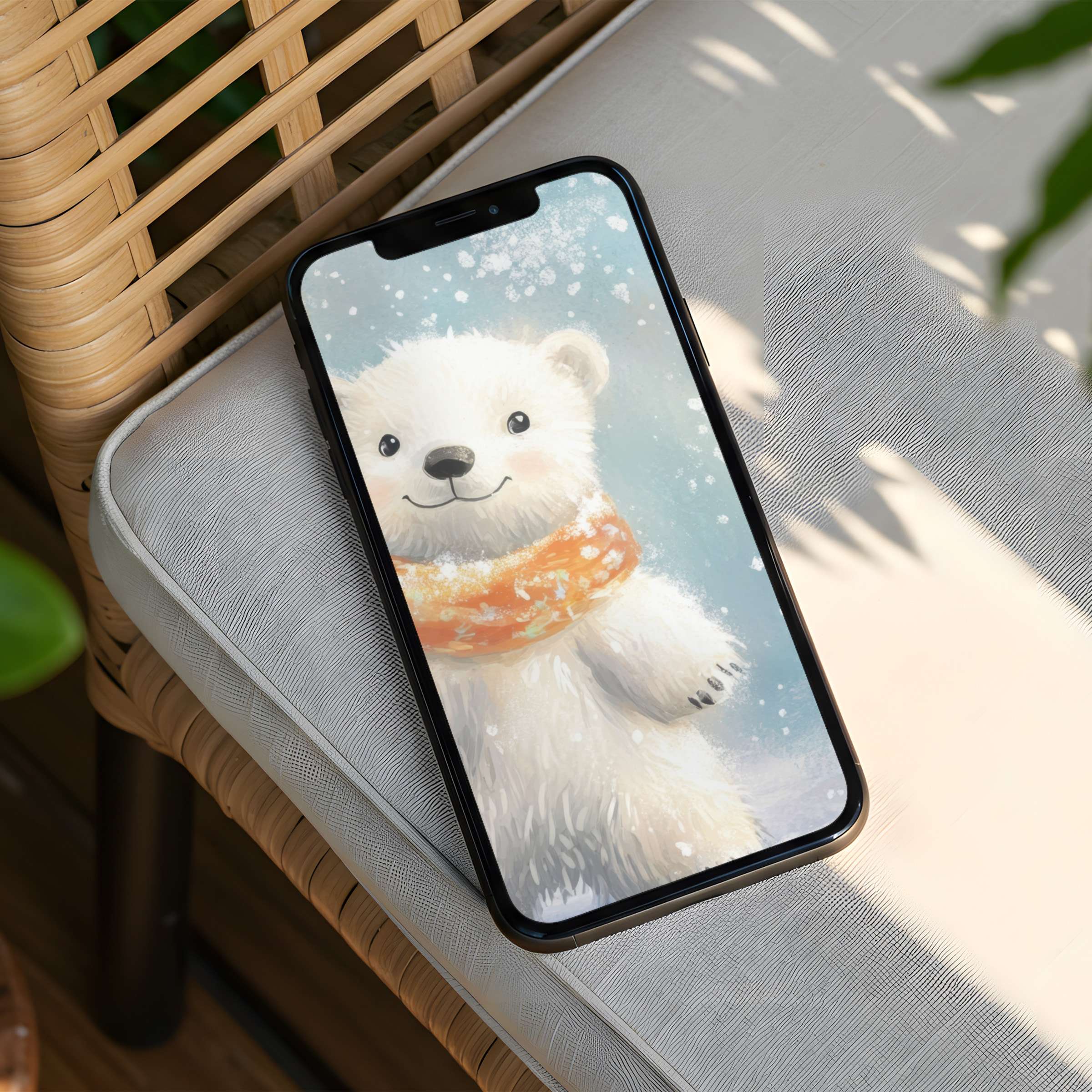 Charming polar bear art iPhone background for instant download, adding elegance and tranquil inspiration to your phone display