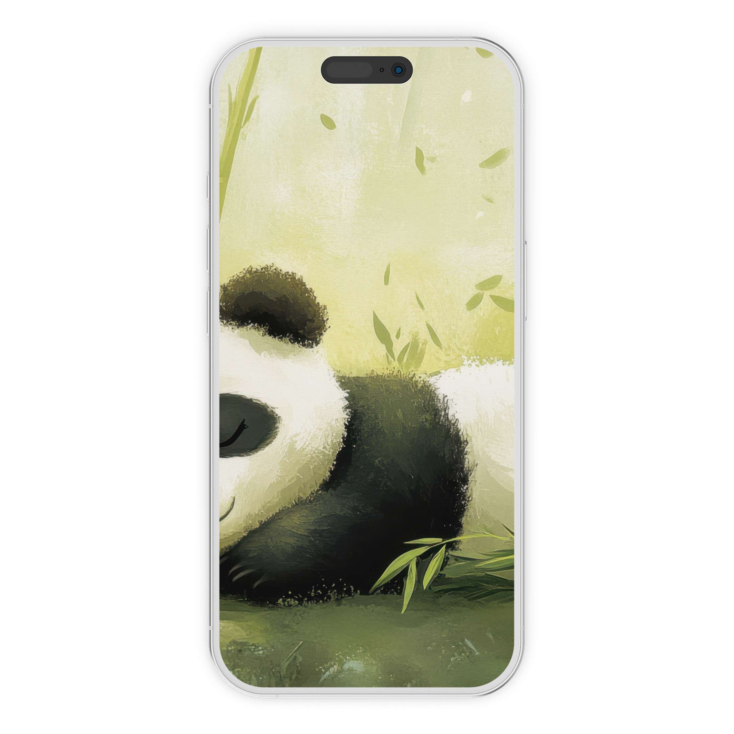 Calming panda nursery iPhone wallpaper as a digital download, offering a serene phone background with soft earth tones suitable for Android