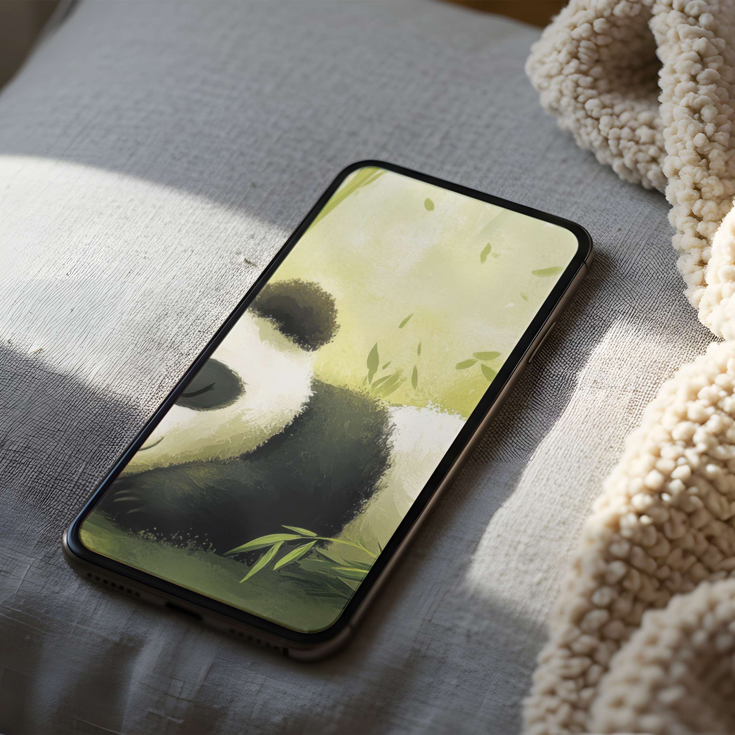 Calm yet vibrant panda phone wallpaper, perfect for iPhone and Android, digital download offering serenity and high-resolution beauty