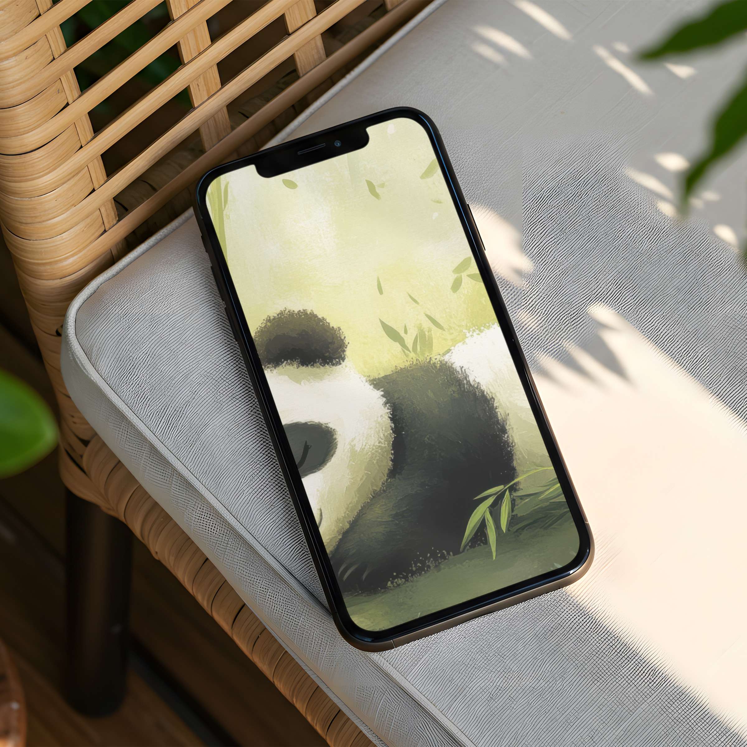 Tranquil panda illustration iPhone background for instant download enhances phone aesthetics with calm inspiration and mindful design