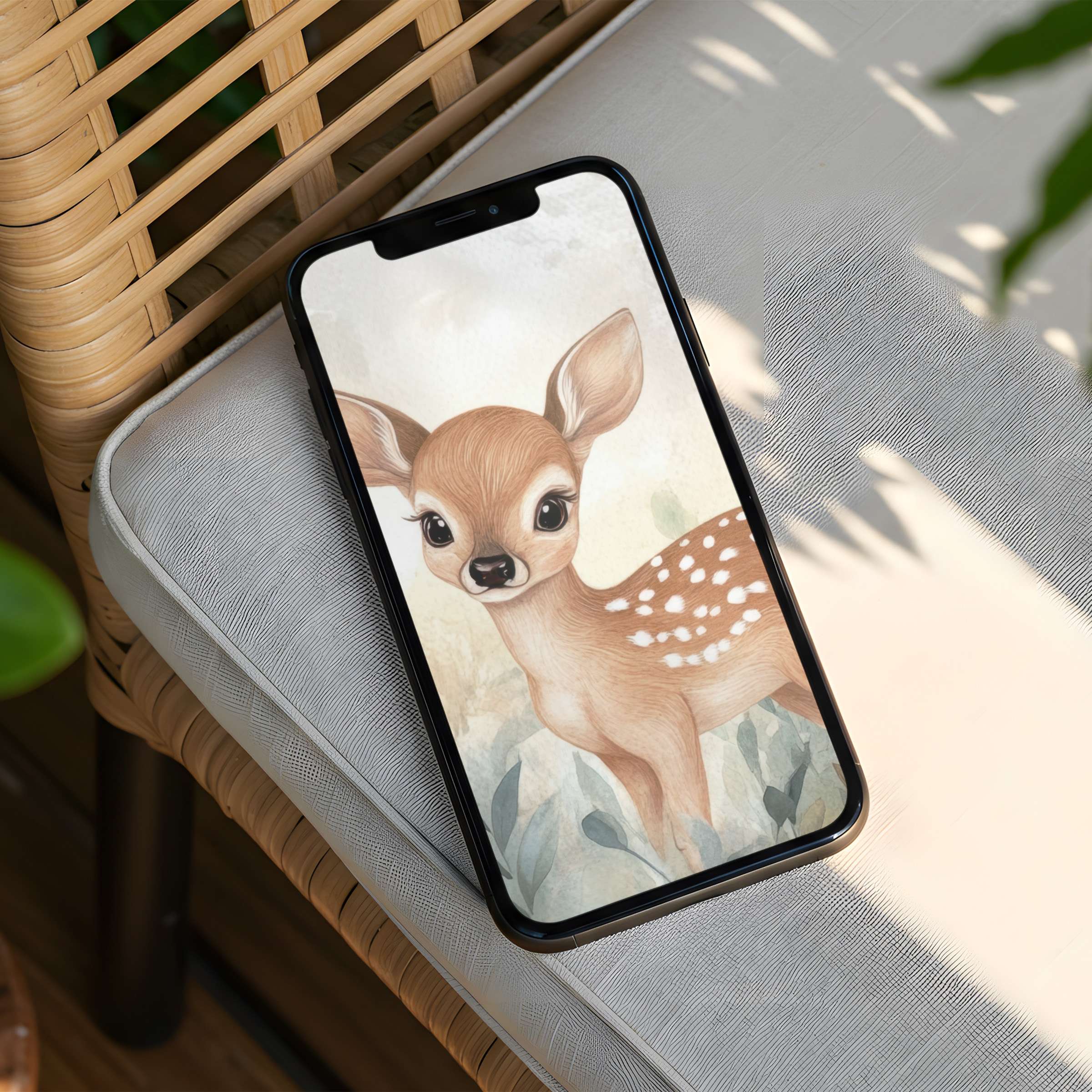 Charming deer illustration iPhone background for instant download, offering calm elegance and mindfulness for any phone display