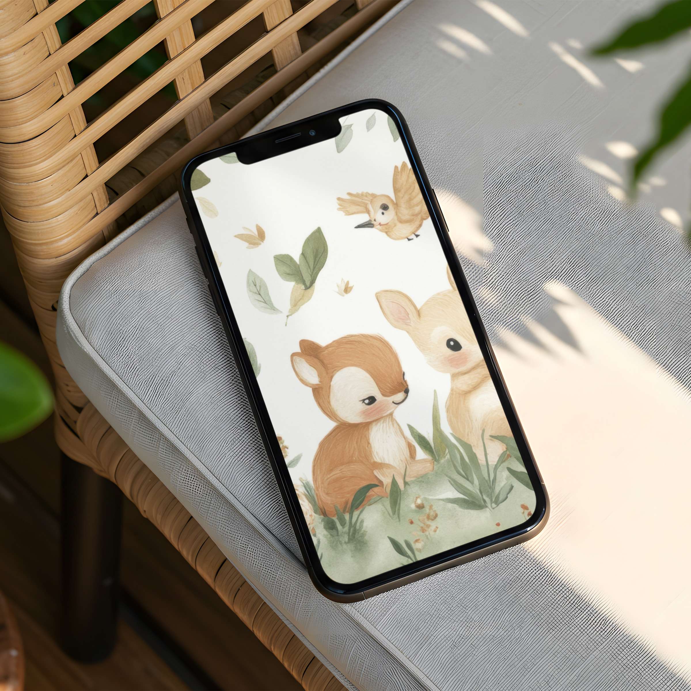 Charming woodland creatures painted in soft hues create a calming iPhone background perfect for instant download to any phone