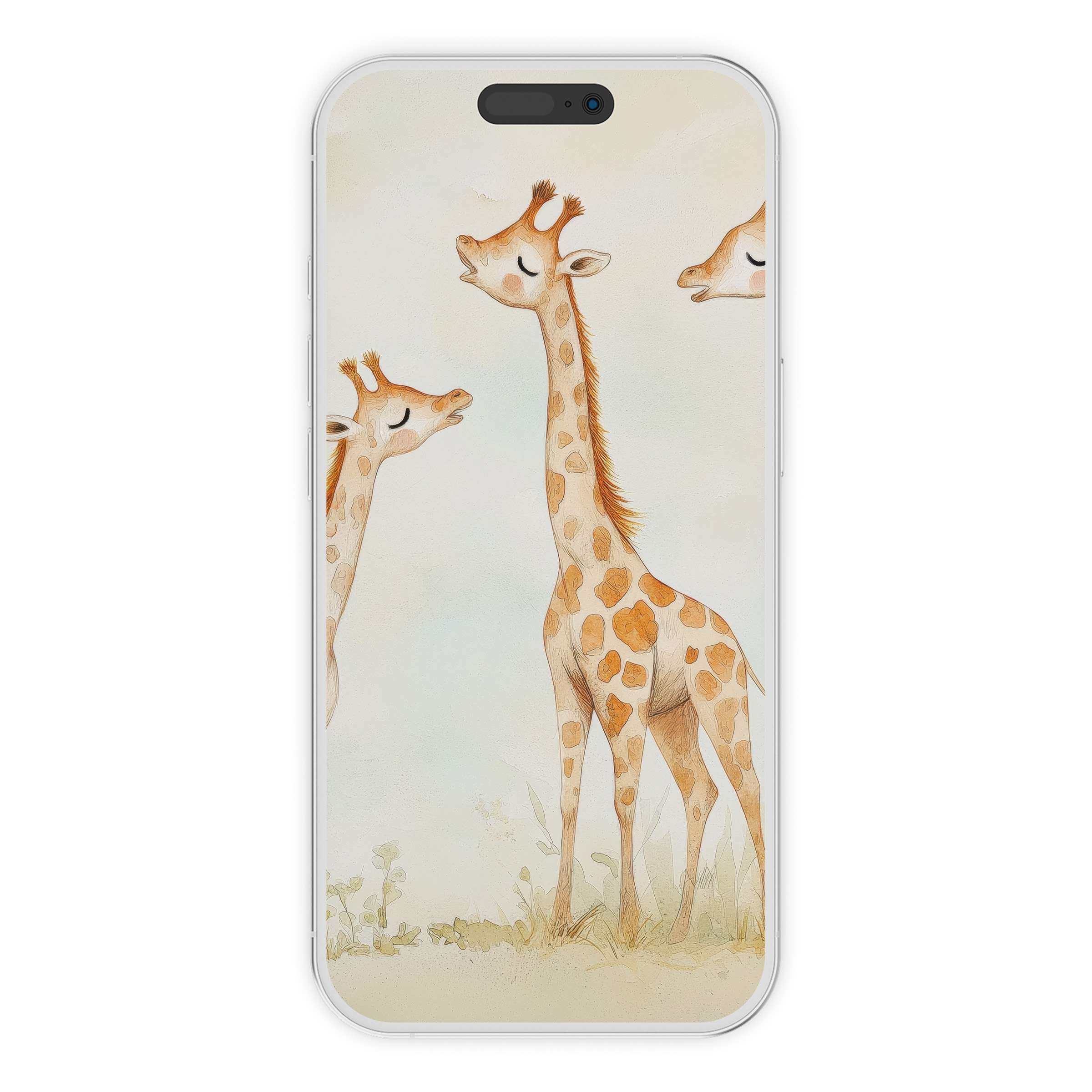 Charming giraffes adorn this nursery iPhone wallpaper, offering an elegant phone background as a digital download for serene styling