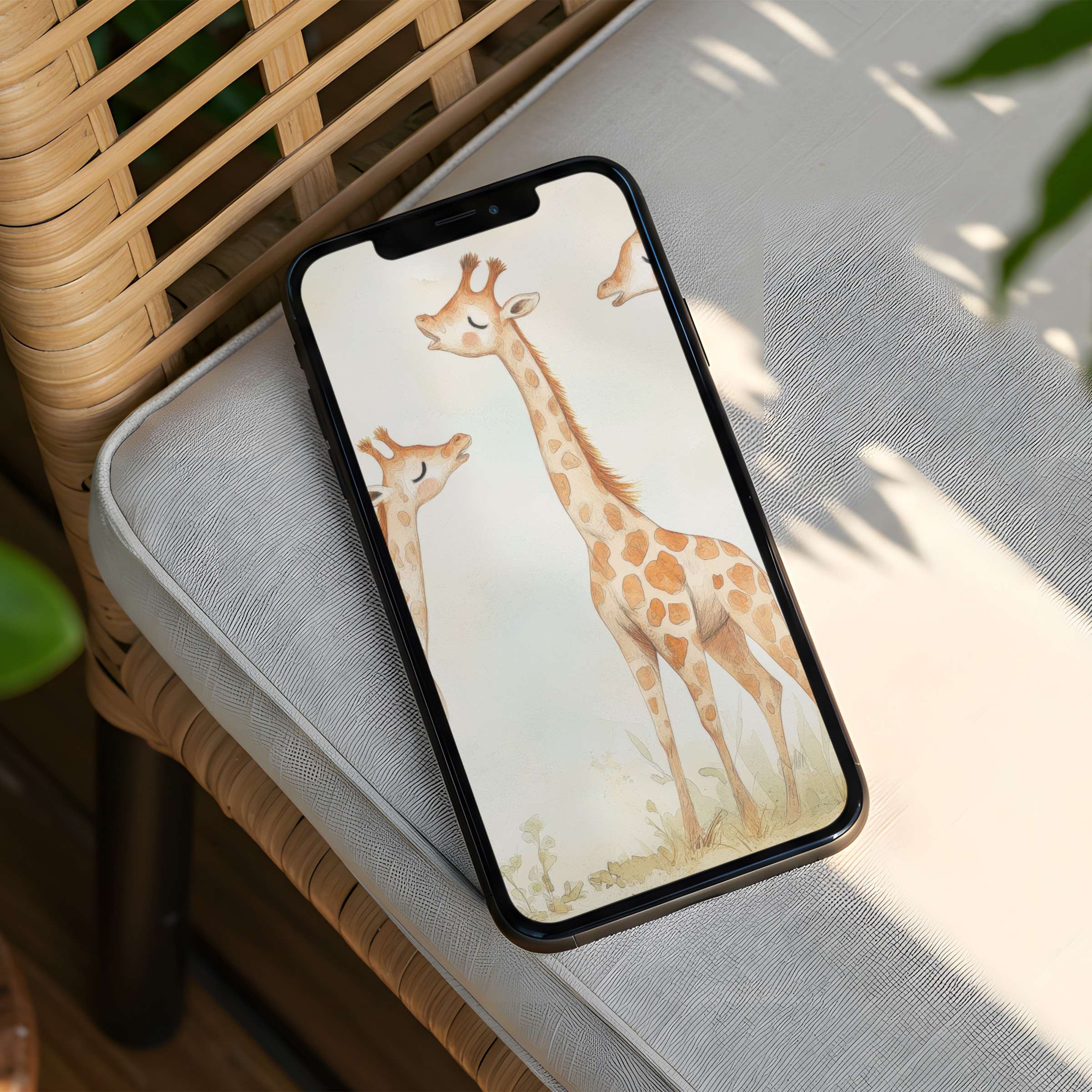 Elegant watercolor giraffes for iPhone background evoke calm and mindfulness instantly fitting all phones for immediate download