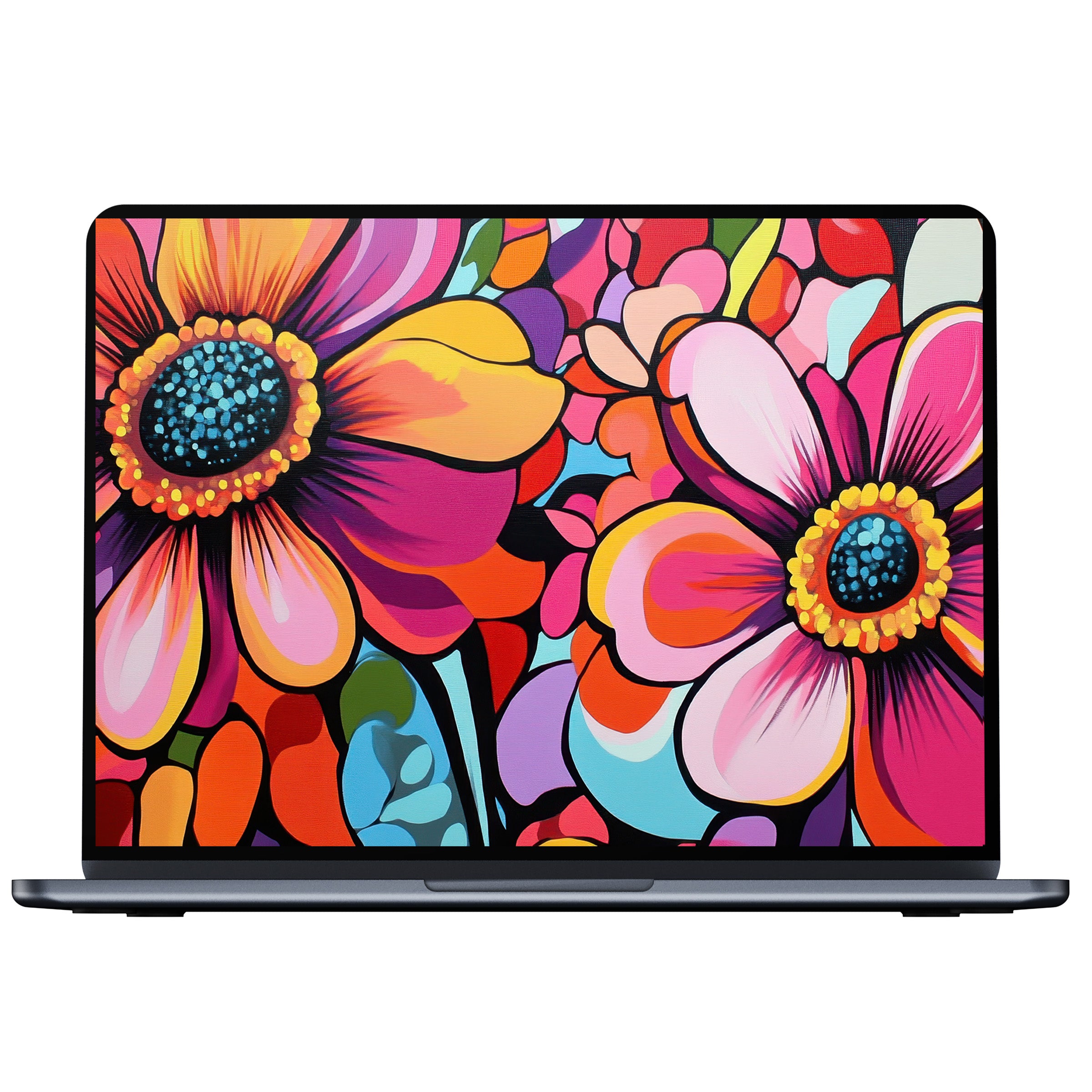 Vibrant pop art desktop wallpaper with colorful floral design for digital download fits PC and laptop inspiring elegance and calm