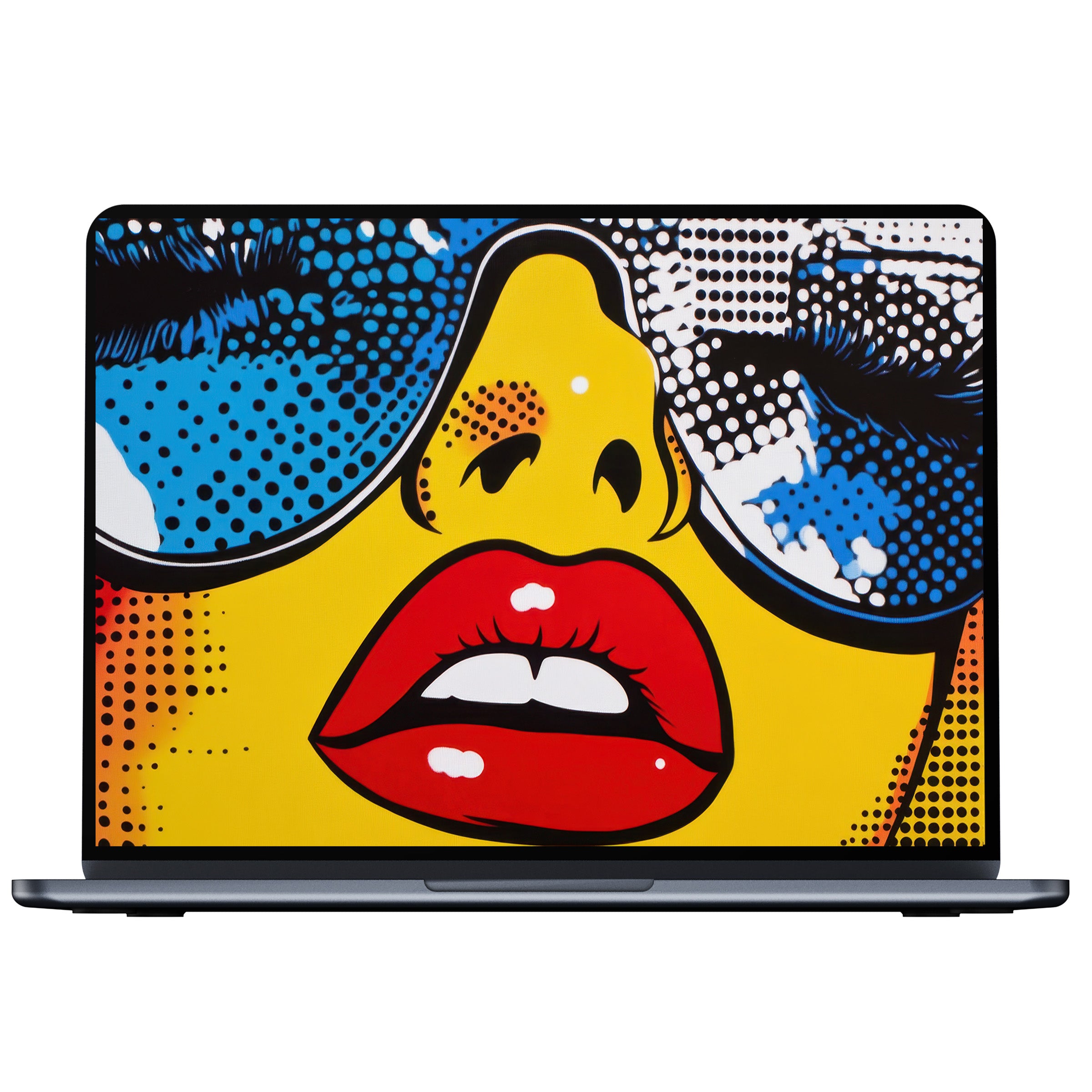 Pop art desktop wallpaper featuring bold yellow, red, and blue hues for a stylish digital download; fits PC, Laptop, Mac