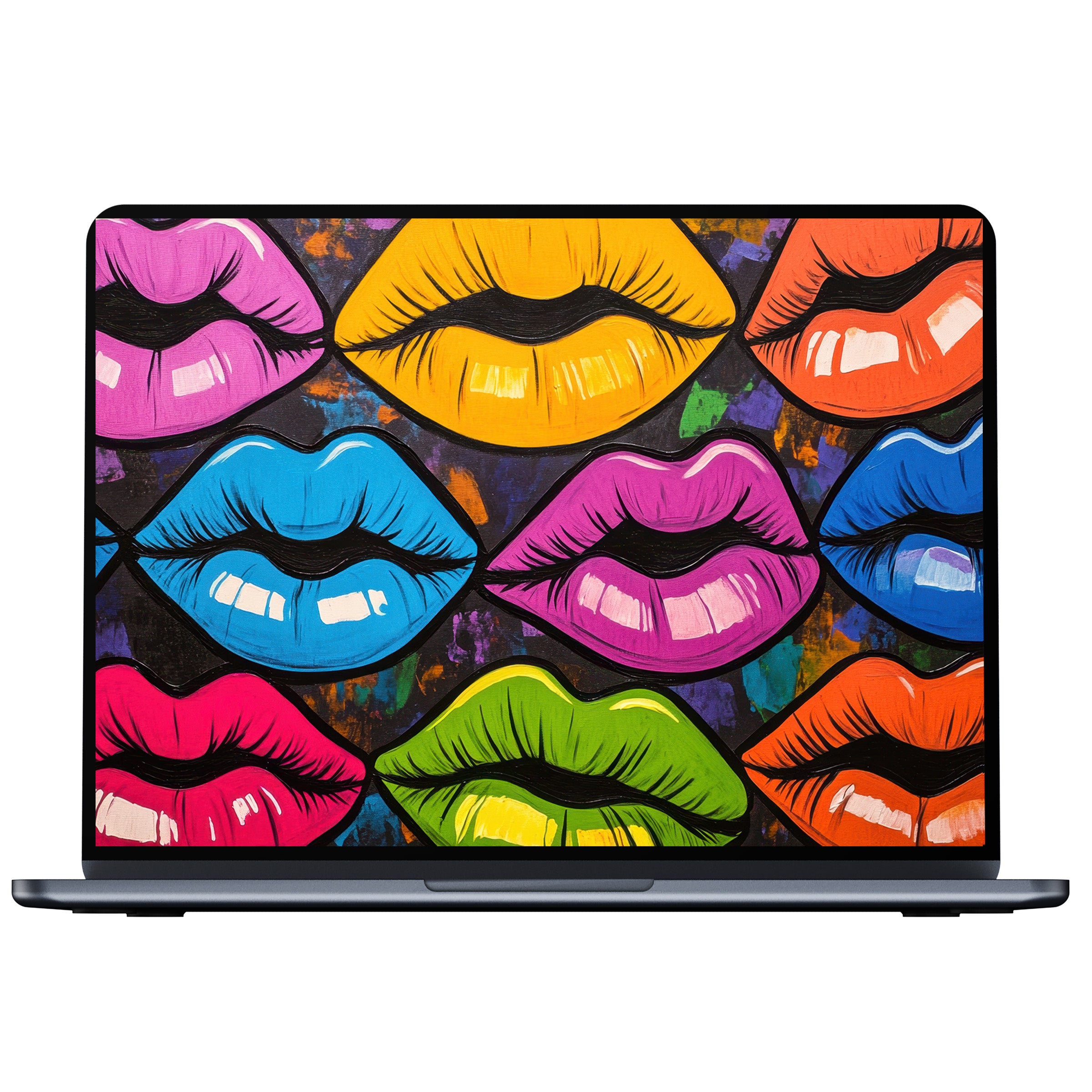 Vibrant pop art desktop wallpaper with colorful lips enhances calm and inspiration on any PC, Laptop, or Mac digital download