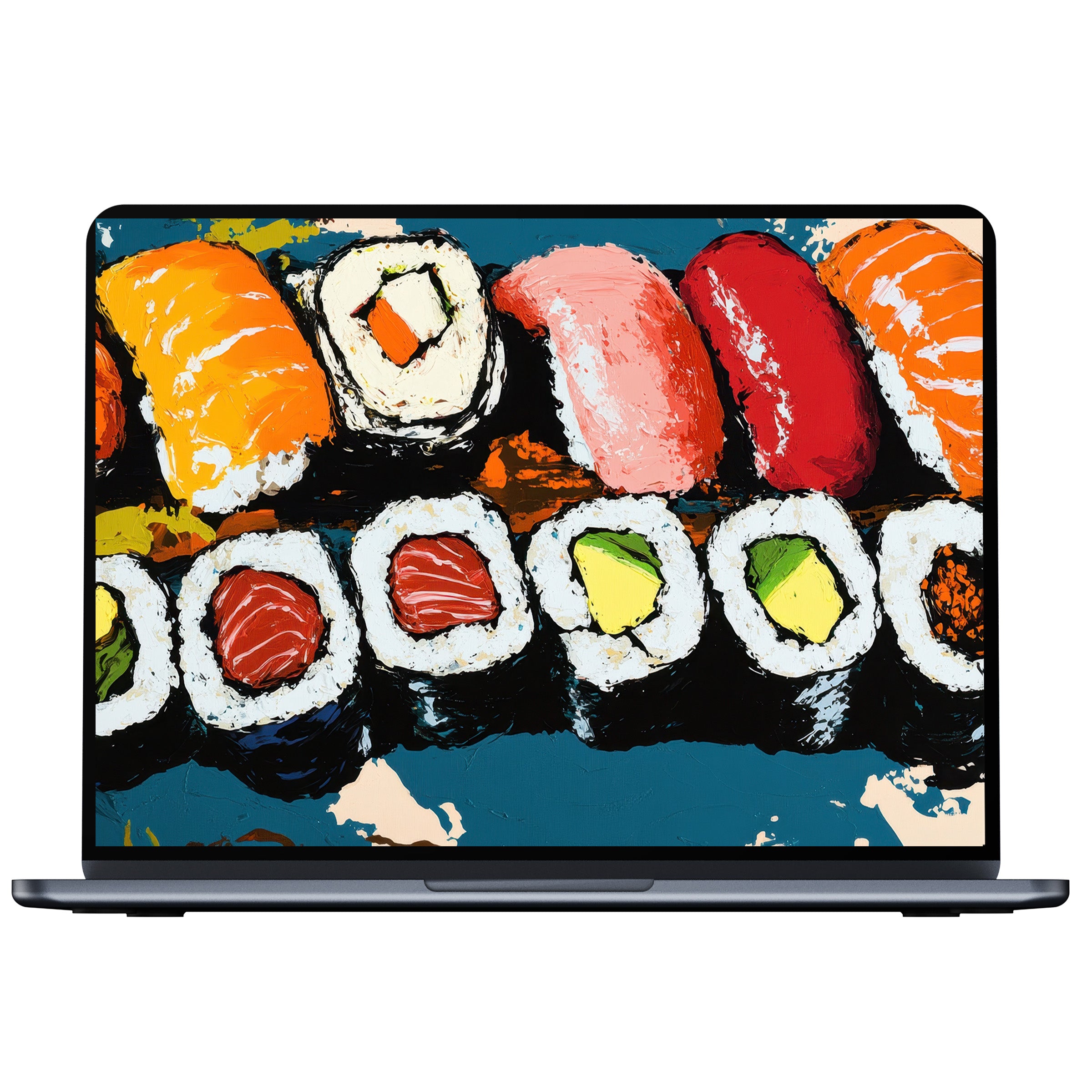 Pop art desktop wallpaper with vibrant sushi design offers elegance and calm for PC or laptop digital download inspiration