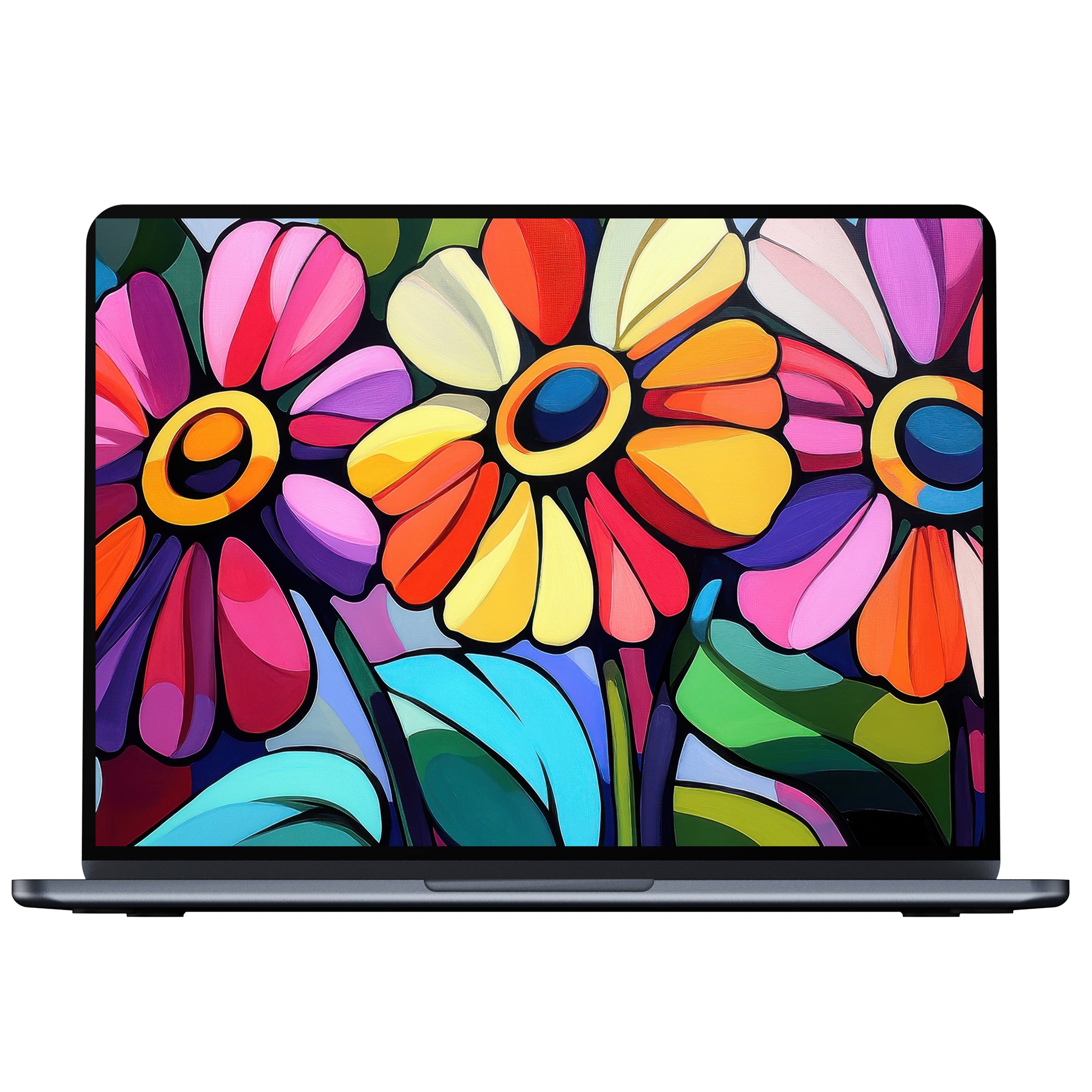Vibrant pop art desktop wallpaper digital download with colorful floral design for PC or laptop offers calm elegance and inspiration