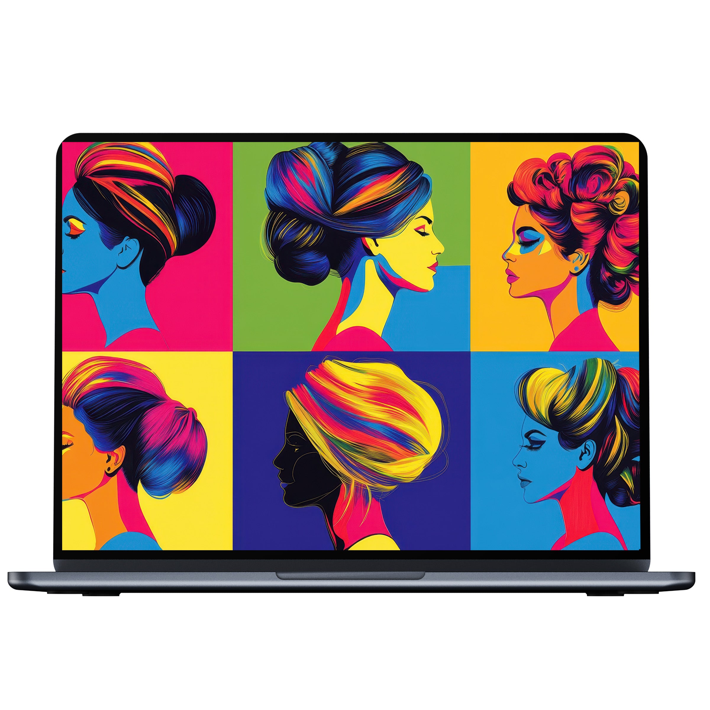 Colorful pop art desktop wallpaper digital download showcases vibrant portraits creating elegance and calm for PC and laptop screens