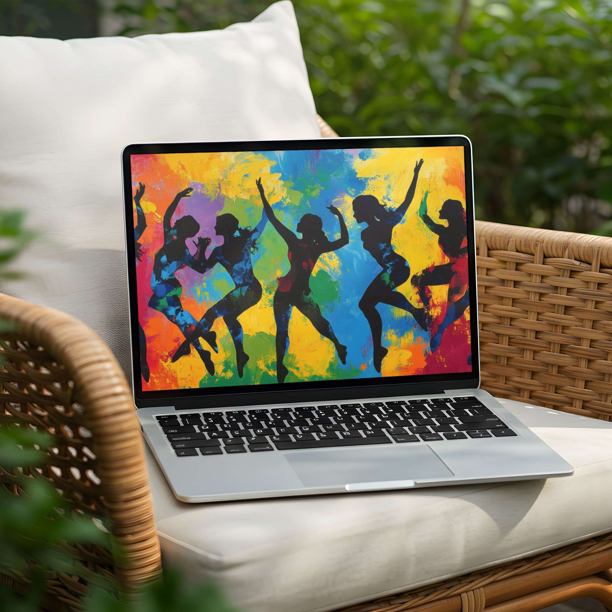 Colorful silhouette dancers on a digital painting ideal for desktop background instant download for PC and Laptop inspiring elegance