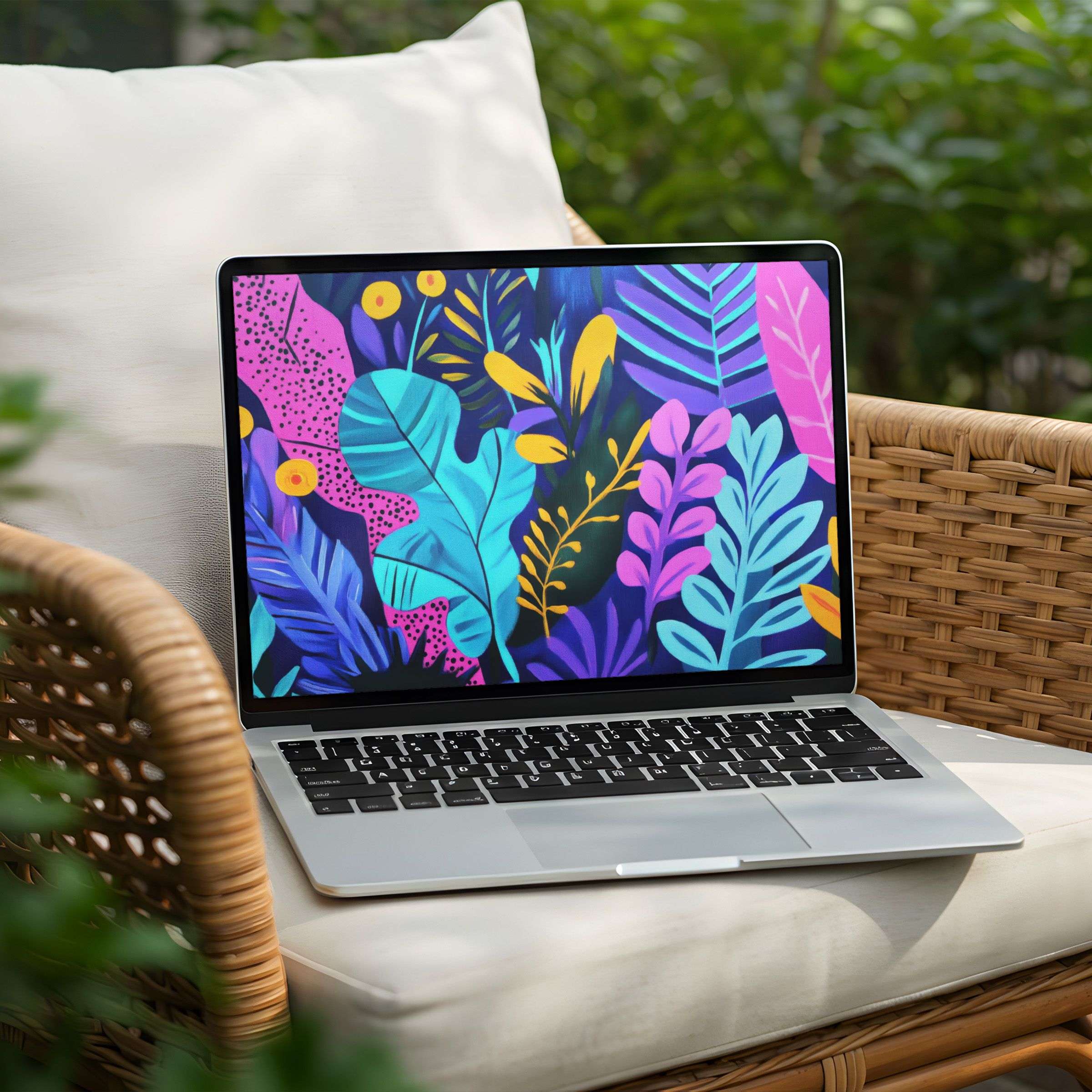 Vibrant leaf art for an elegant desktop background, perfect for instant download on your PC or Laptop to inspire mindfulness