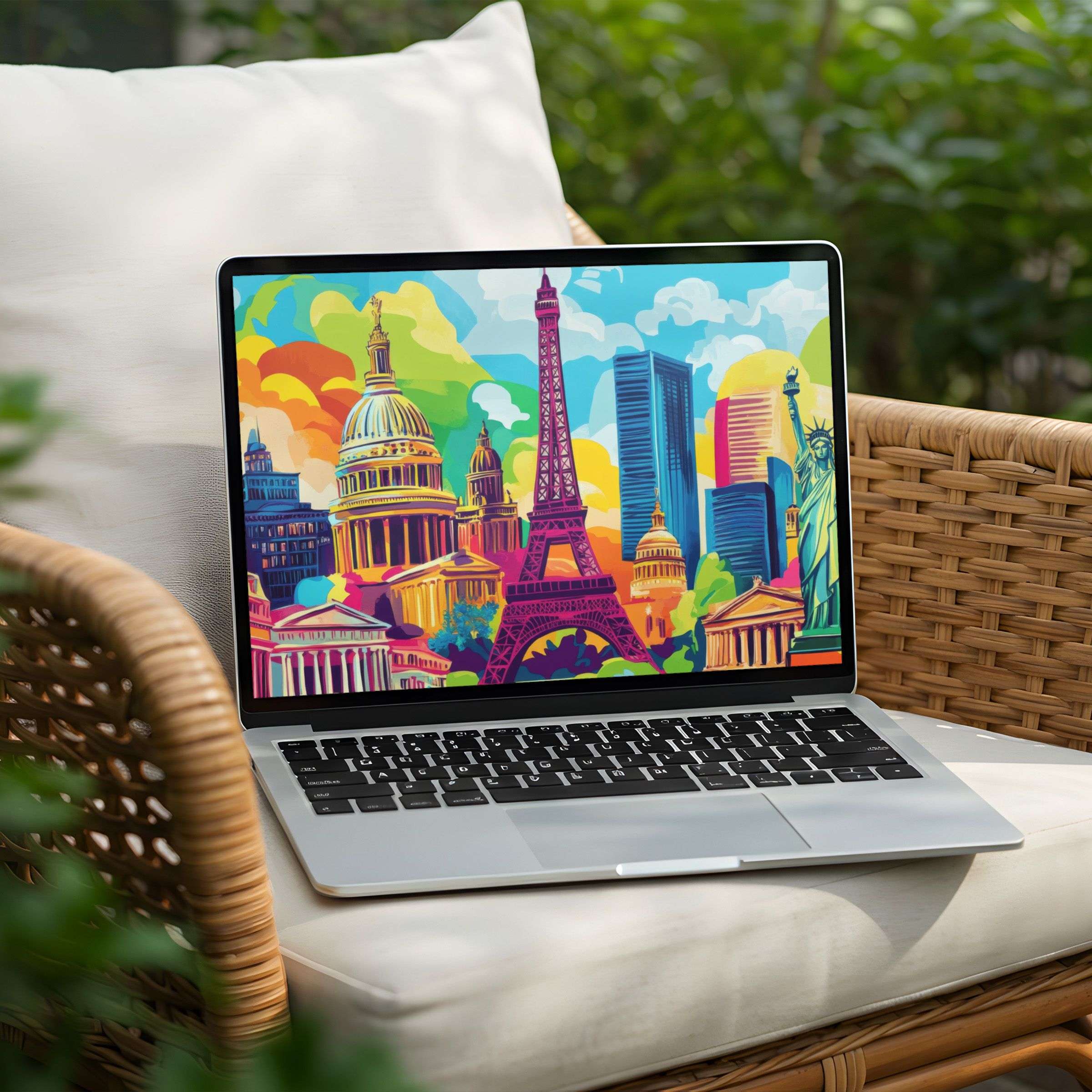 Colorful cityscape desktop background for PC and Laptop, instant download for elegant inspiration and mindful design-conscious aesthetics
