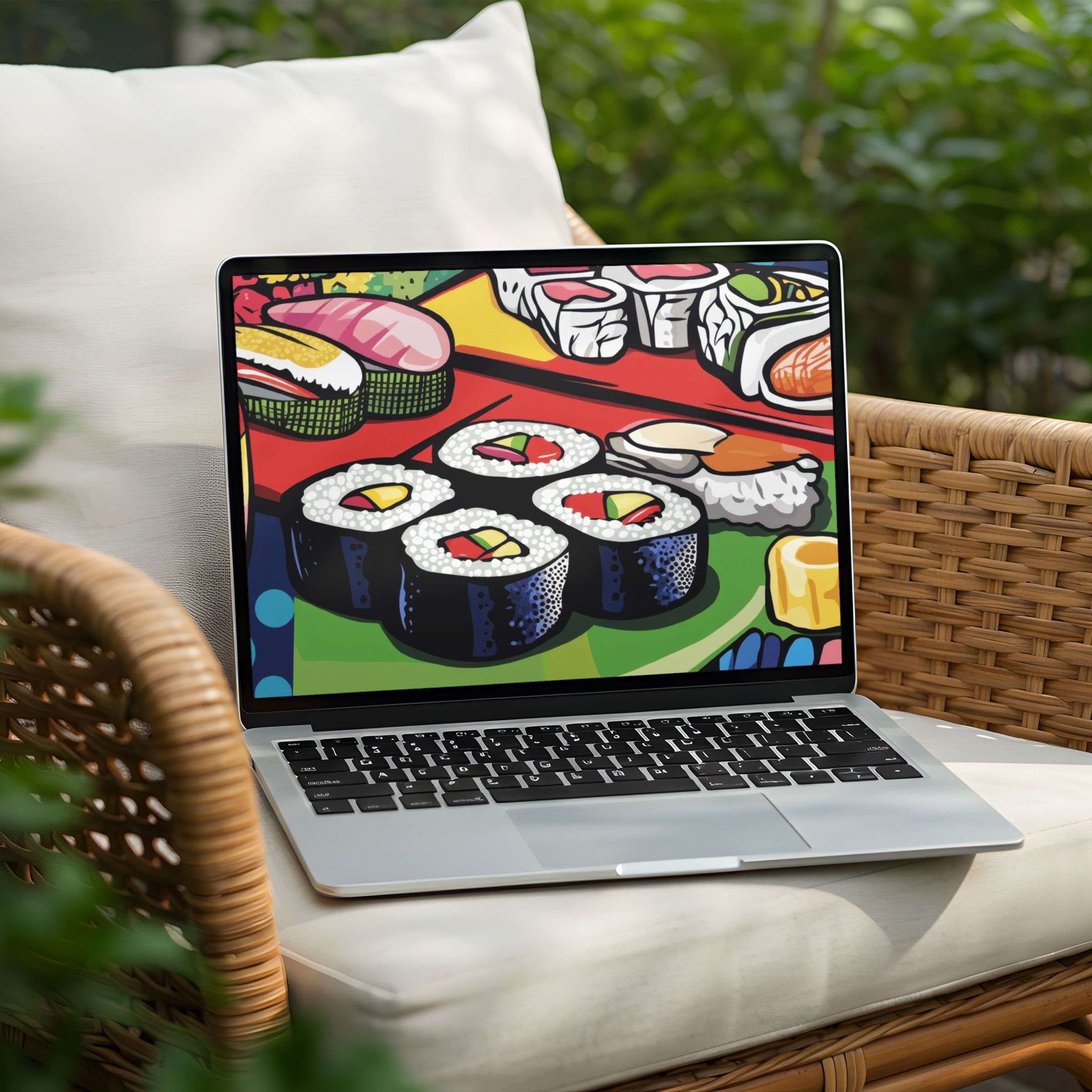 Instant download of vibrant sushi art desktop background for PC or Laptop inspires elegance and calm mindfulness