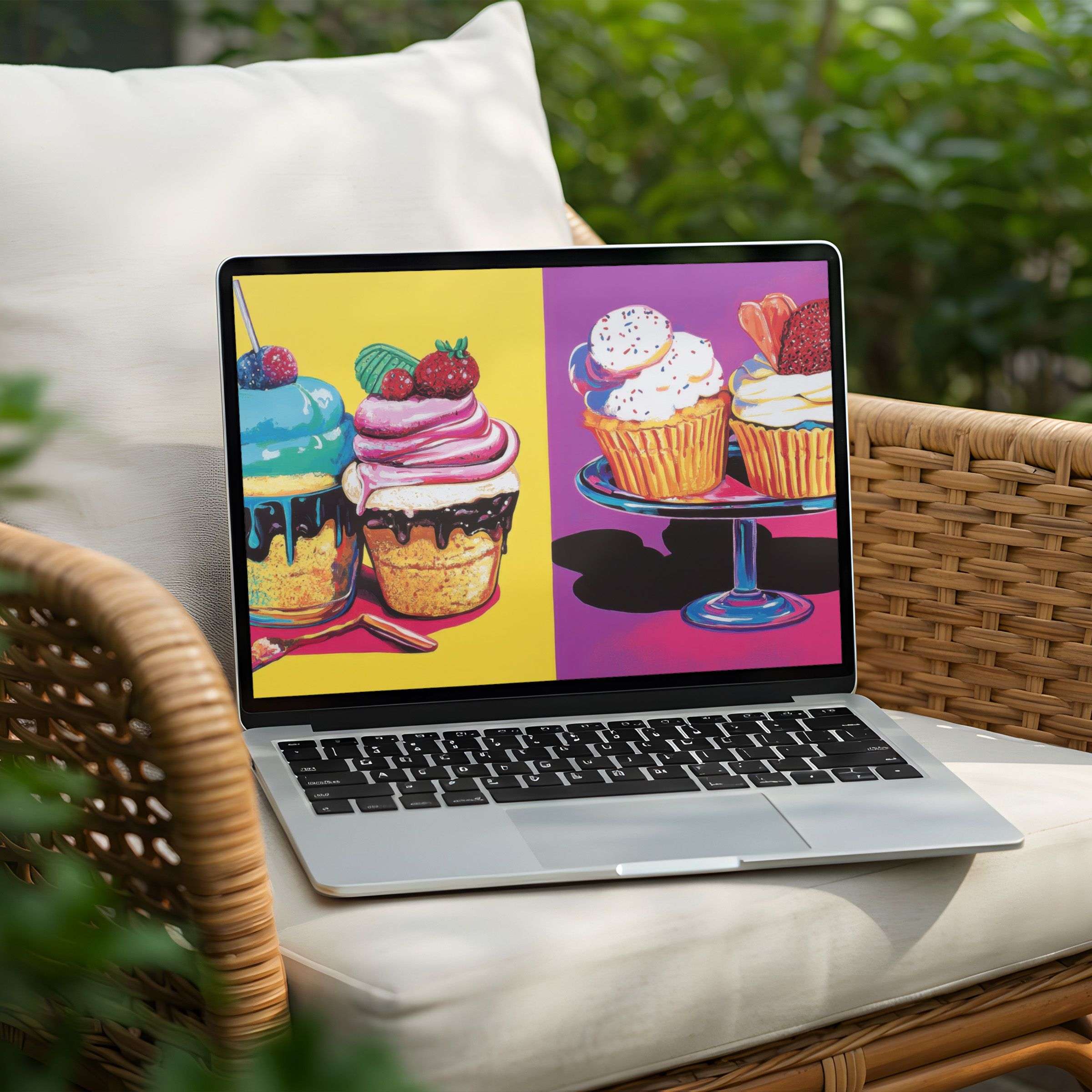 Vibrant cupcake art desktop background for PC or Laptop instant download to inspire elegance and zen in your digital space