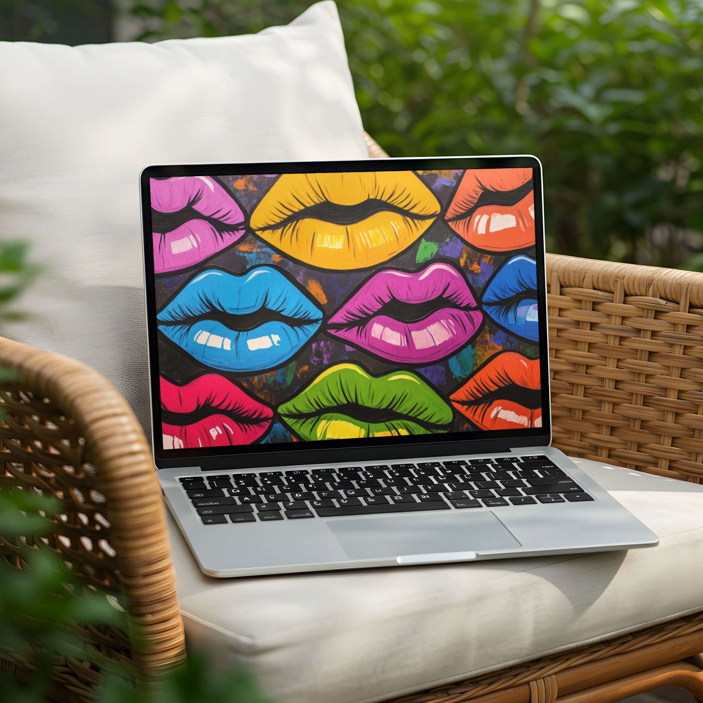 Vibrant pop art lips in colorful hues for your desktop background, perfect for an inspiring instant download on PC or Laptop