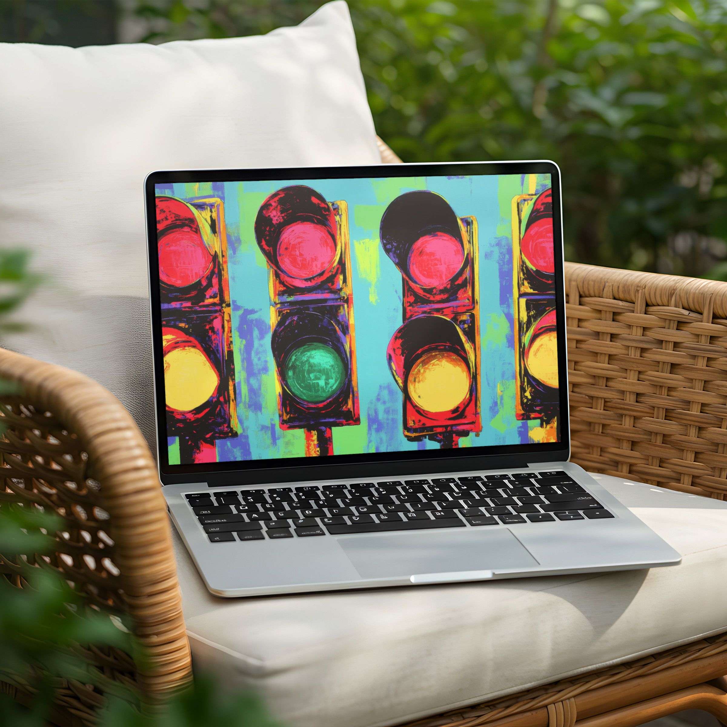 Vibrant traffic light art for PC or Laptop desktop background instant download inspires calm elegance and mindfulness