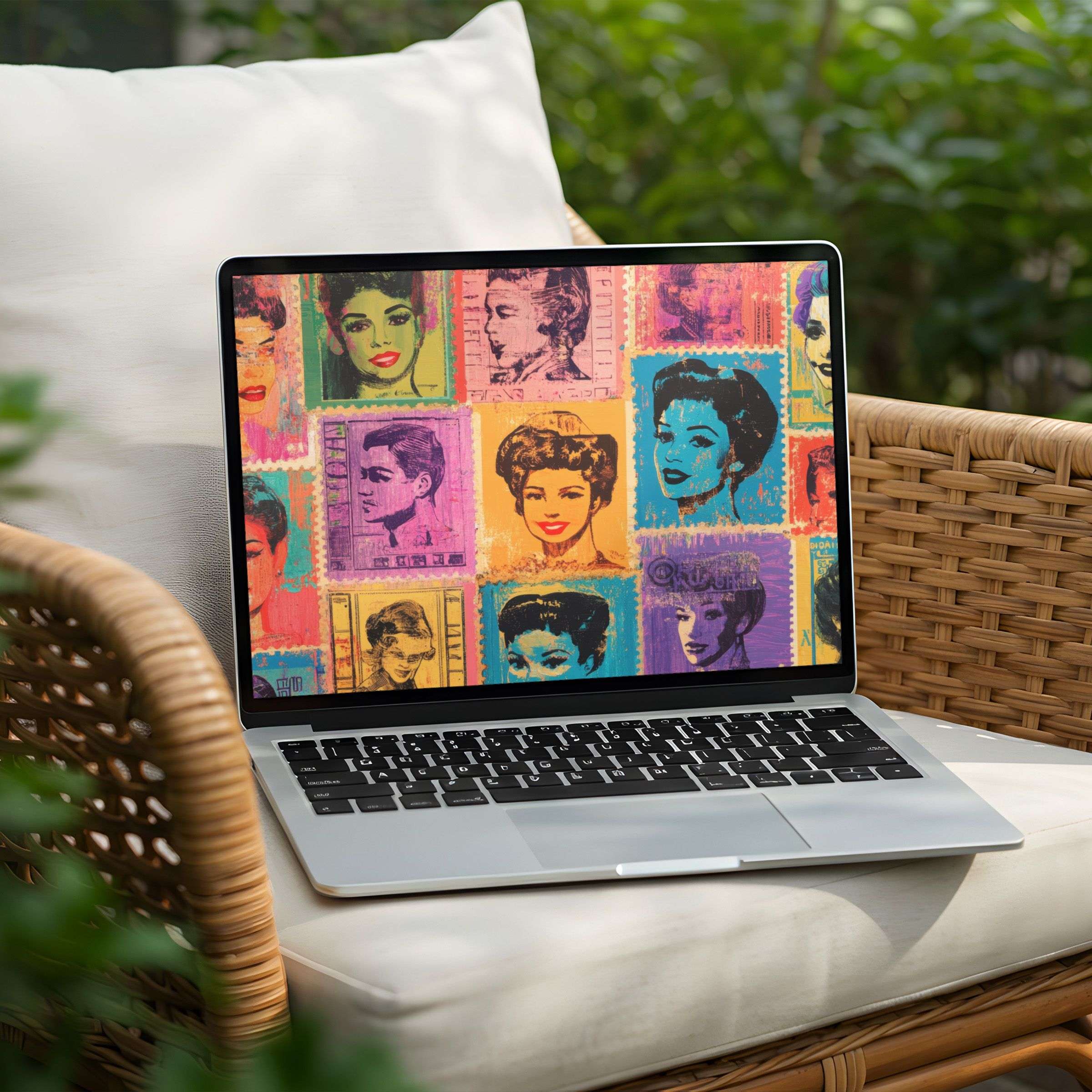 Colorful retro pop art desktop background for PC or Laptop offers an instant download to inspire calm and elegant design enthusiasts
