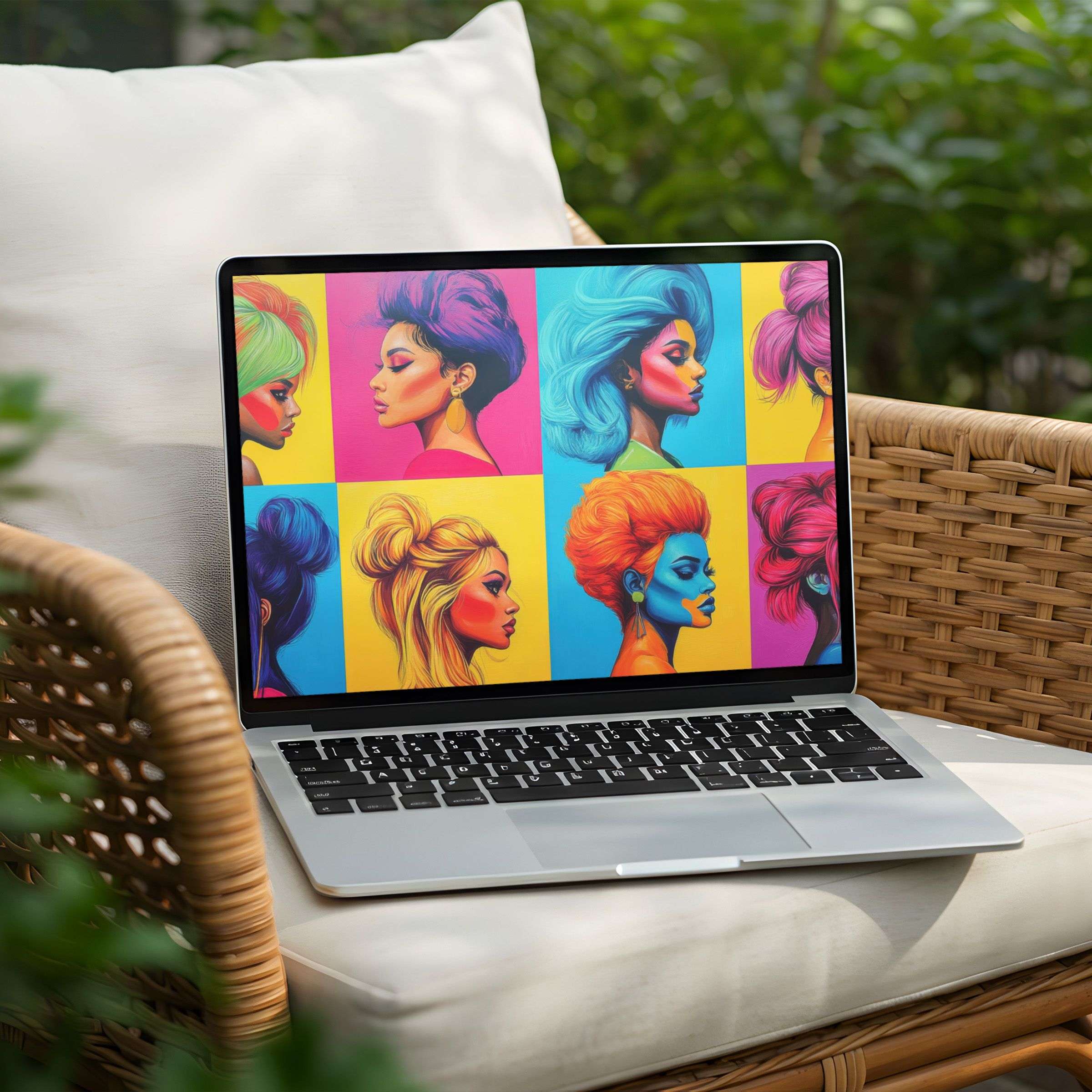 Vibrant pop art portrait desktop background for PC or Laptop inspiring elegance and mindfulness through instant download