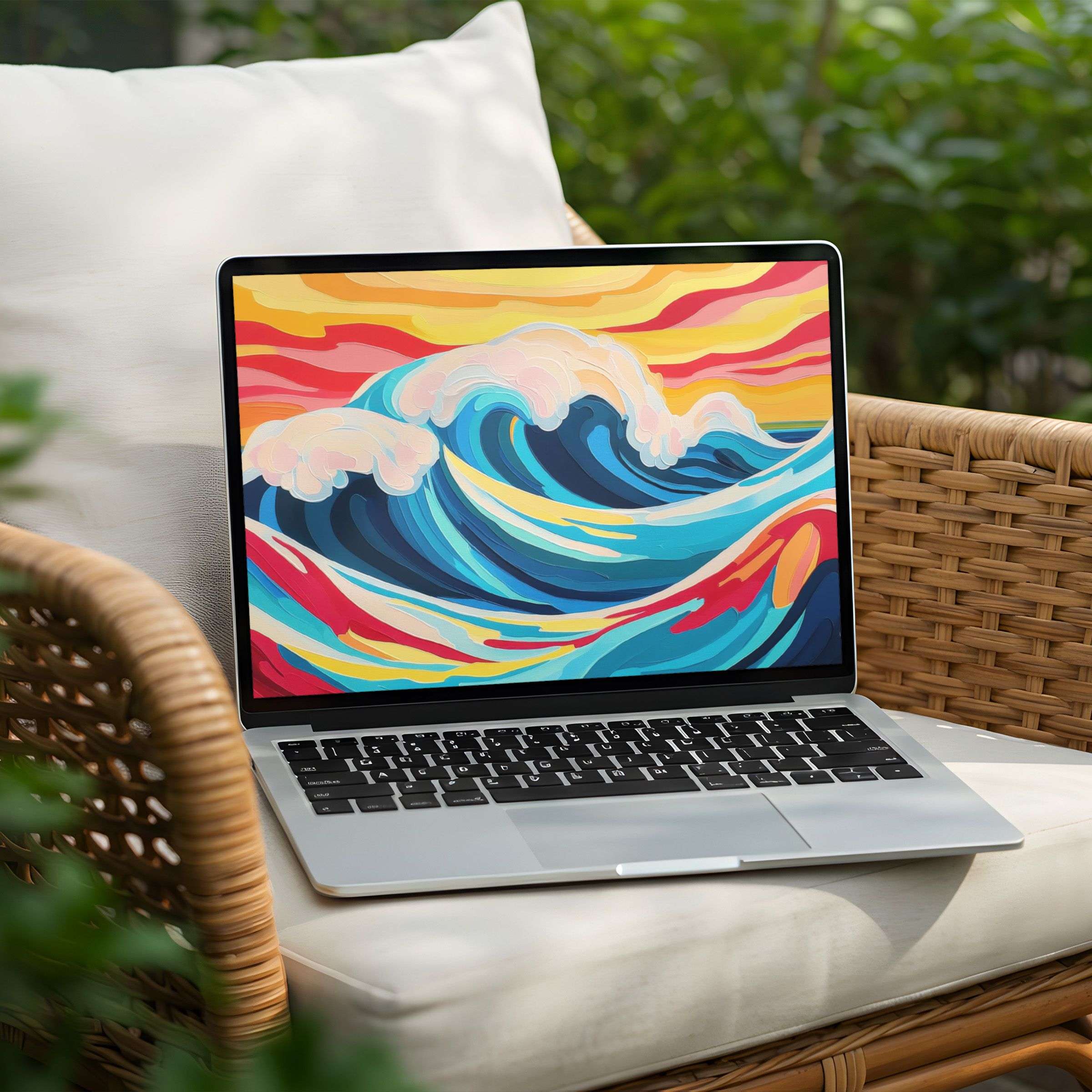 Elegant ocean wave art for desktop background on PC or Laptop enhances calm and inspiration with instant download option