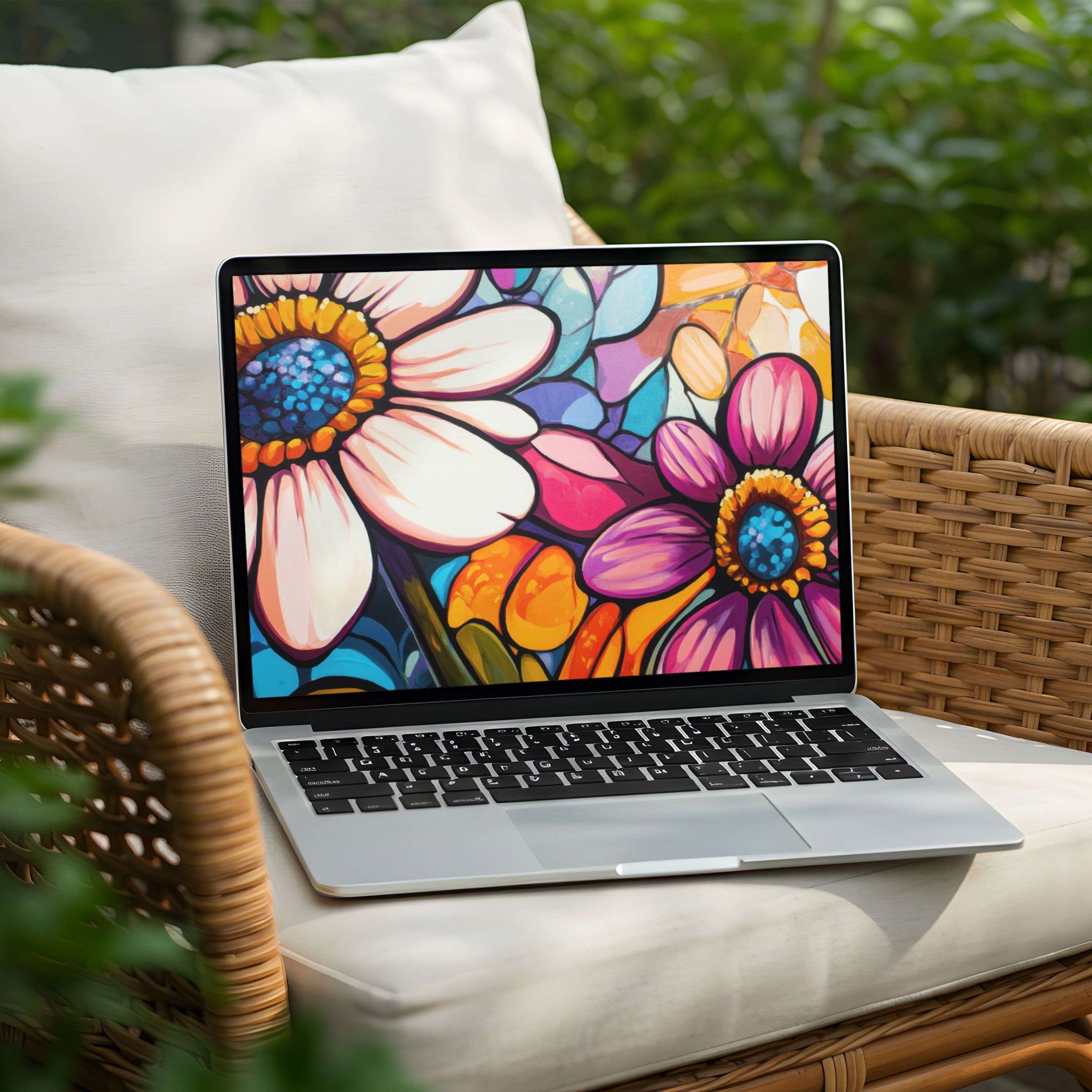 Colorful floral desktop background for PC and Laptop, instant download for inspiring, elegant decor that promotes calm and mindfulness