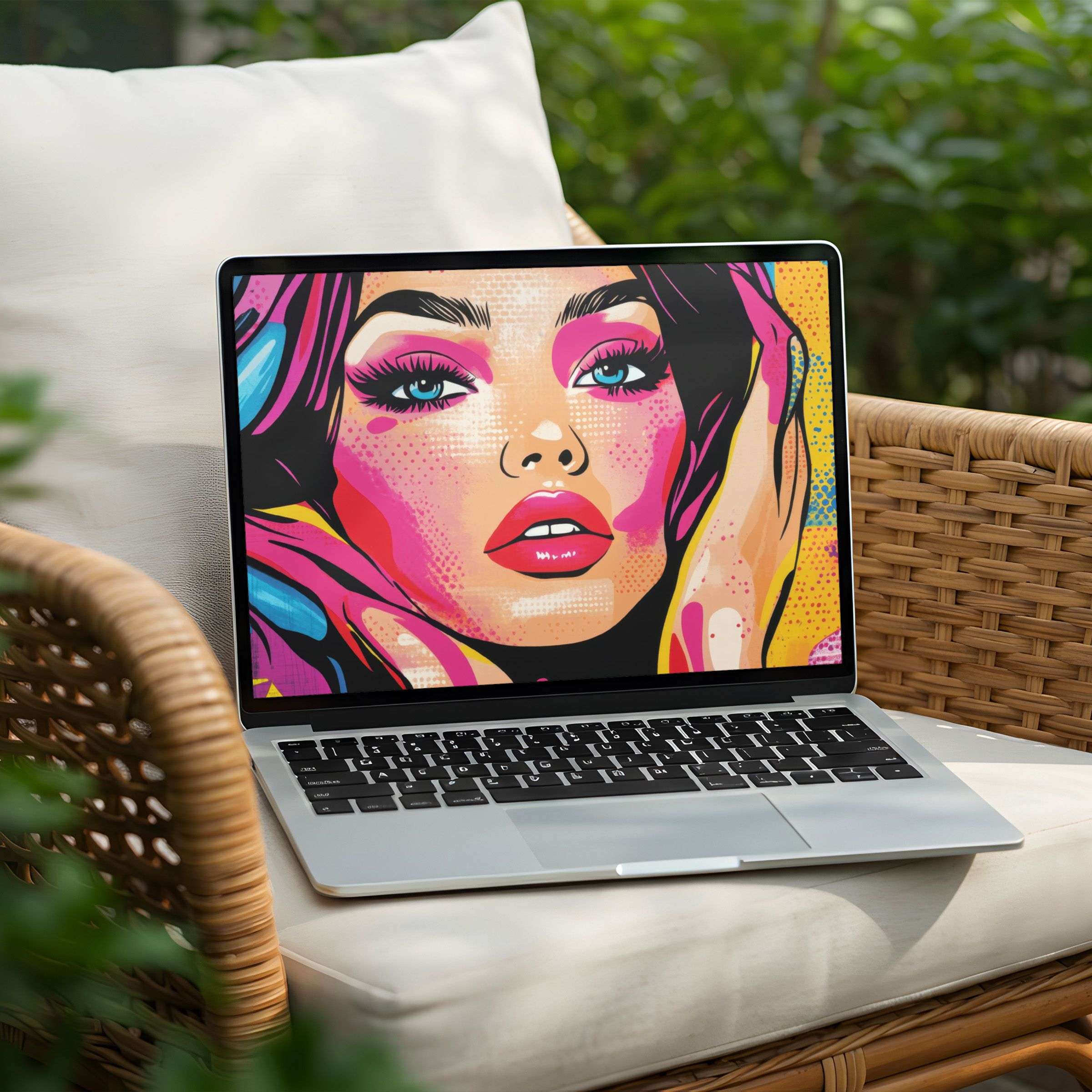 Vibrant pop art portrait as a desktop background for PC and Laptop instant download for elegant inspiration and calm