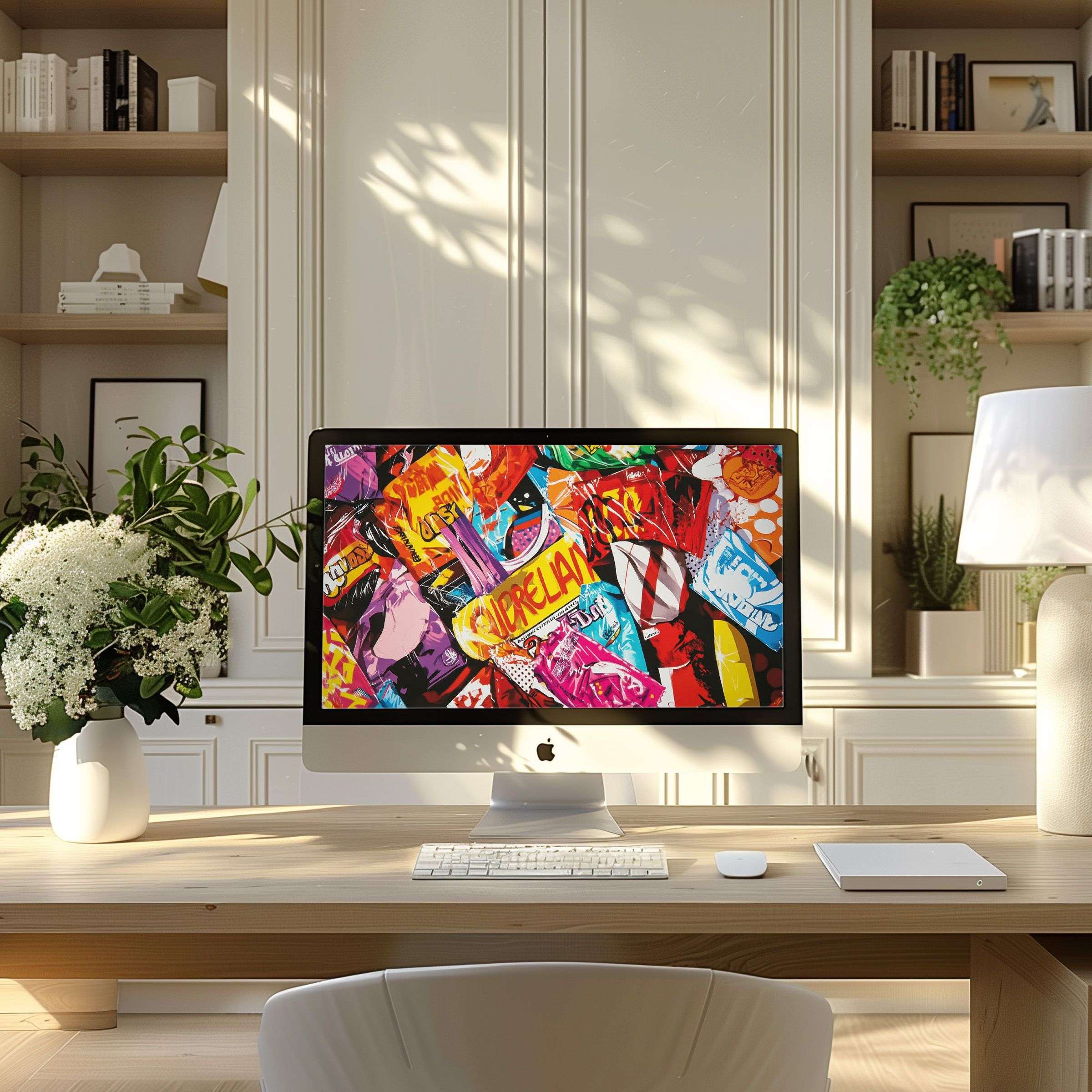 Vibrant abstract wallpaper for computer enhances modern home office elegance, inspiring creativity on PC and laptop screens