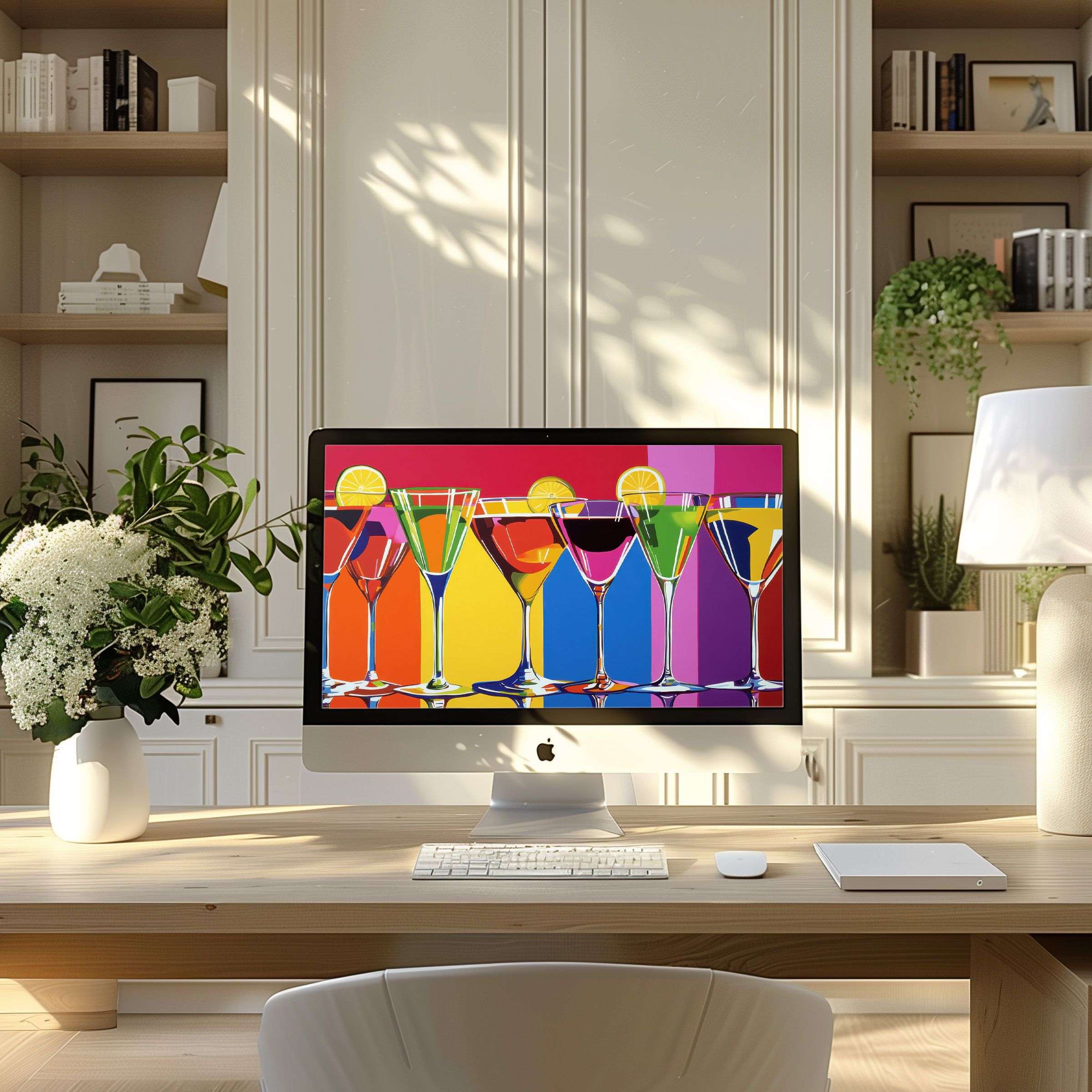 Vibrant cocktail art wallpaper for computer brings elegance and calm to modern desks fitting PC and Laptop digital downloads