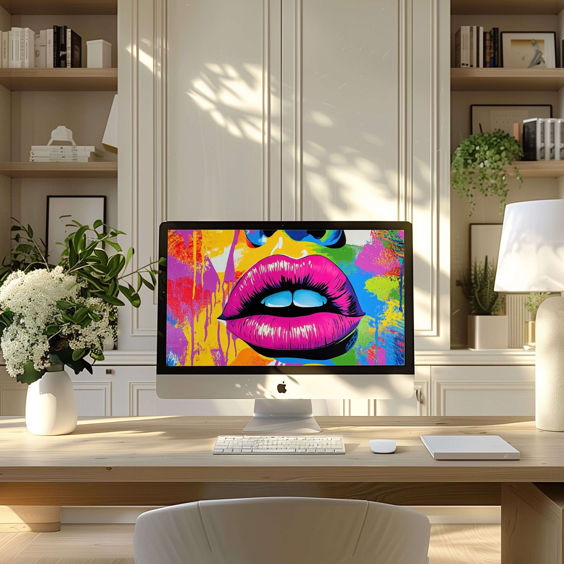 Vibrant pop art wallpaper for computer offers elegance and inspiration, perfect for a modern home office PC or laptop setup