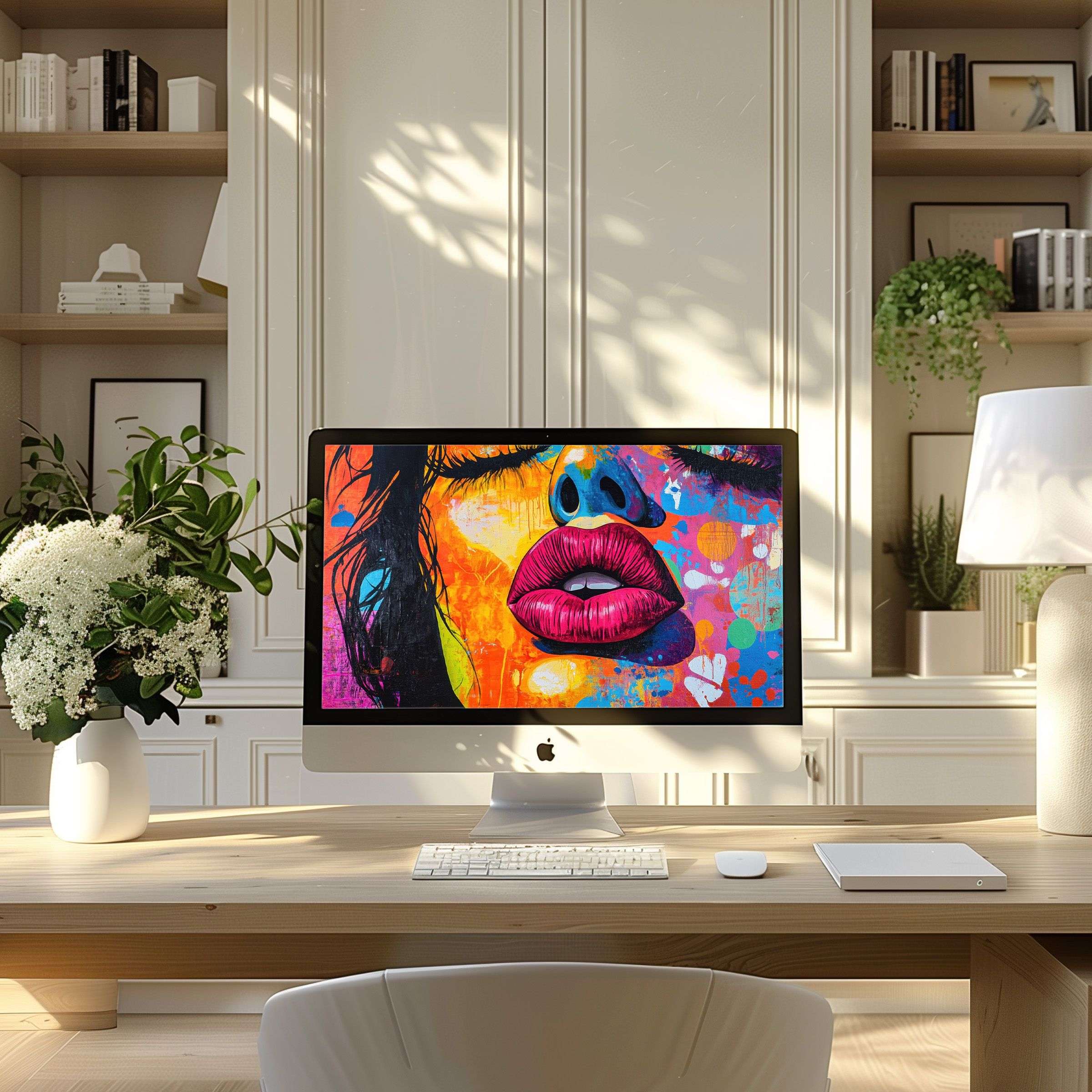 Vibrant artistic wallpaper for computer brings elegance to modern home office inspiring creativity for PC and Laptop displays
