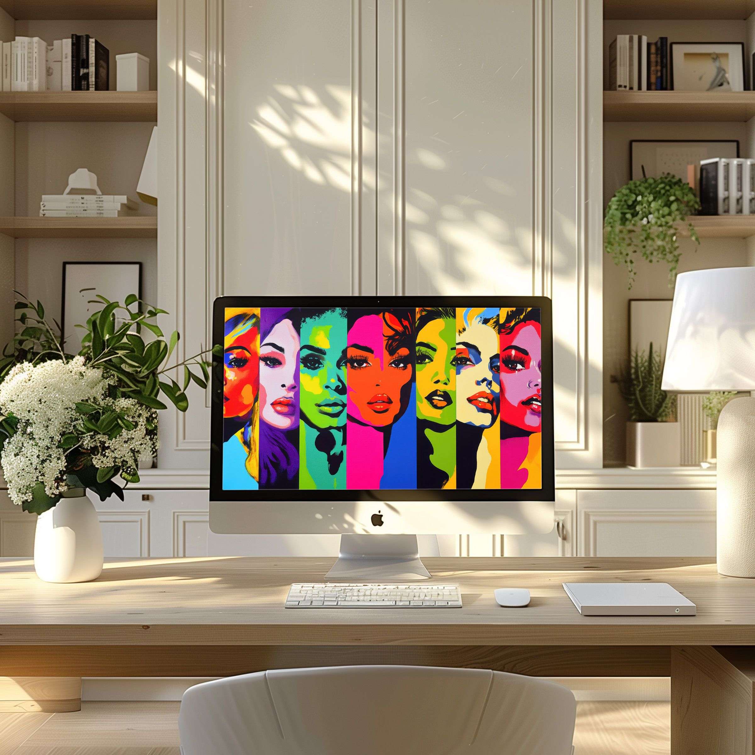 Bright pop art wallpaper for computer adds vibrant inspiration and calm elegance to any modern digital PC or Laptop workspace