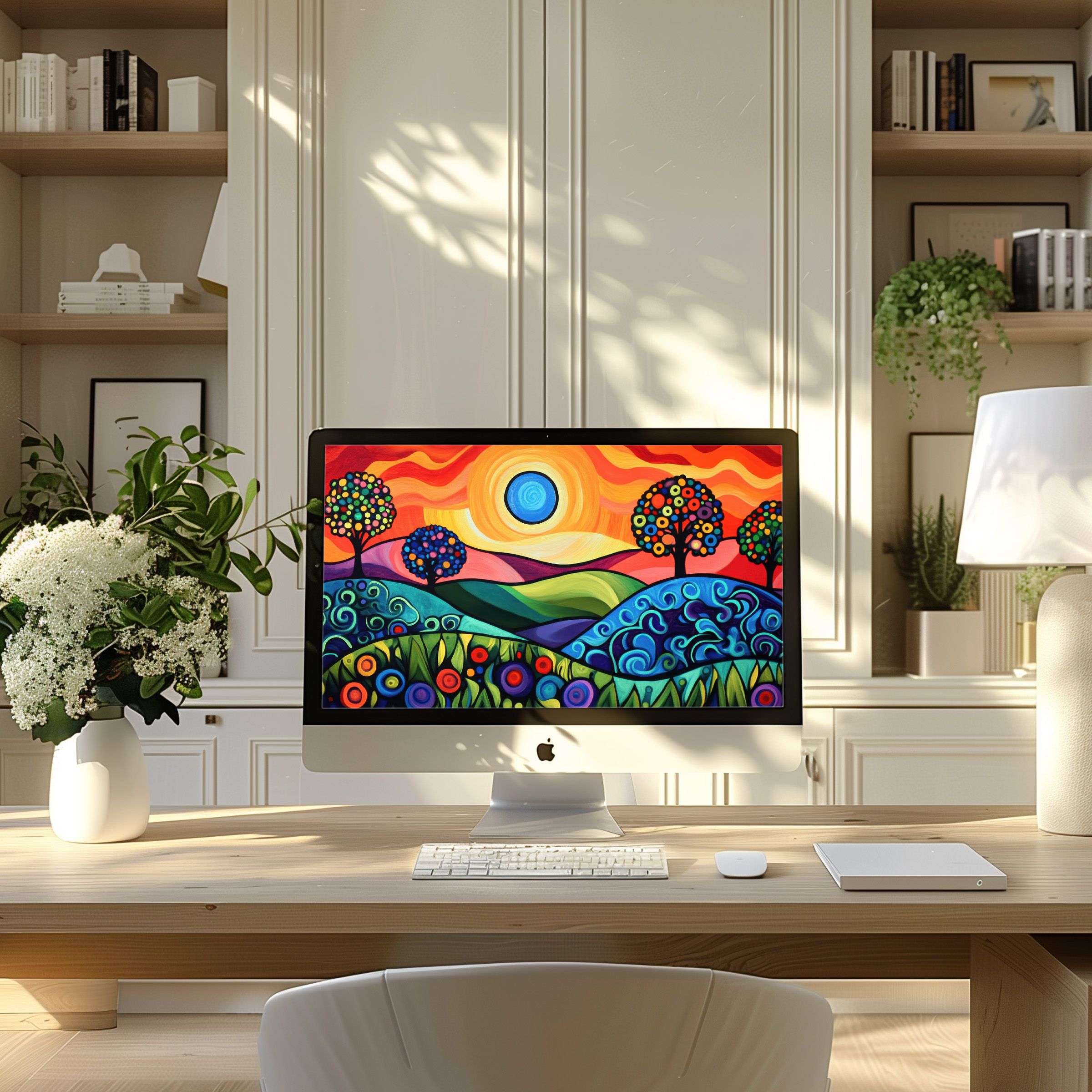 Elegant digital art with vibrant colors, perfect wallpaper for computer, PC, or laptop, inspiring your modern home office space
