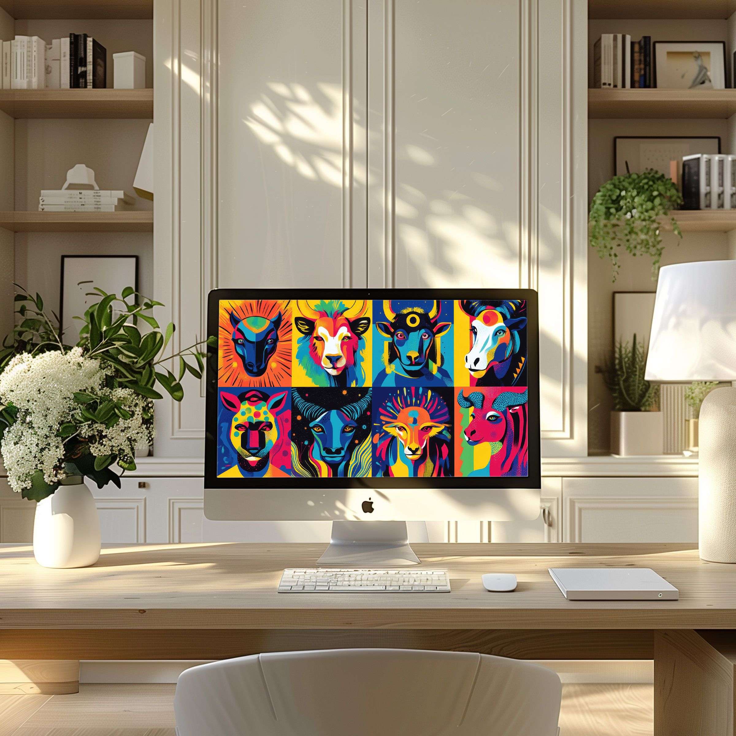 Vibrant animal motifs create an elegant wallpaper for computer screens, enhancing calm and inspiration on PC or laptop displays