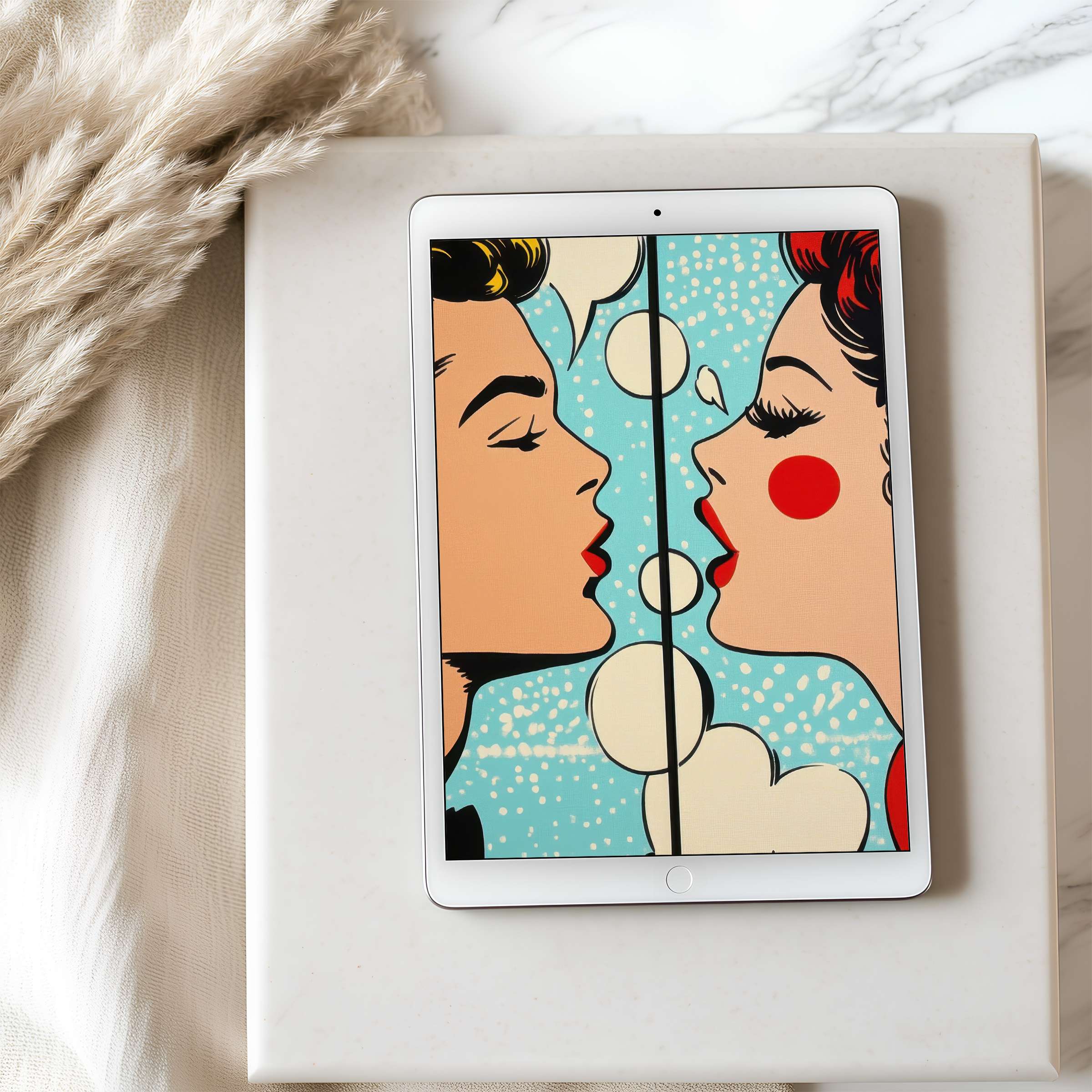 Vibrant pop art style tablet wallpaper featuring bold colors and abstract motif, perfect for iPad or Android tablets, high resolution download