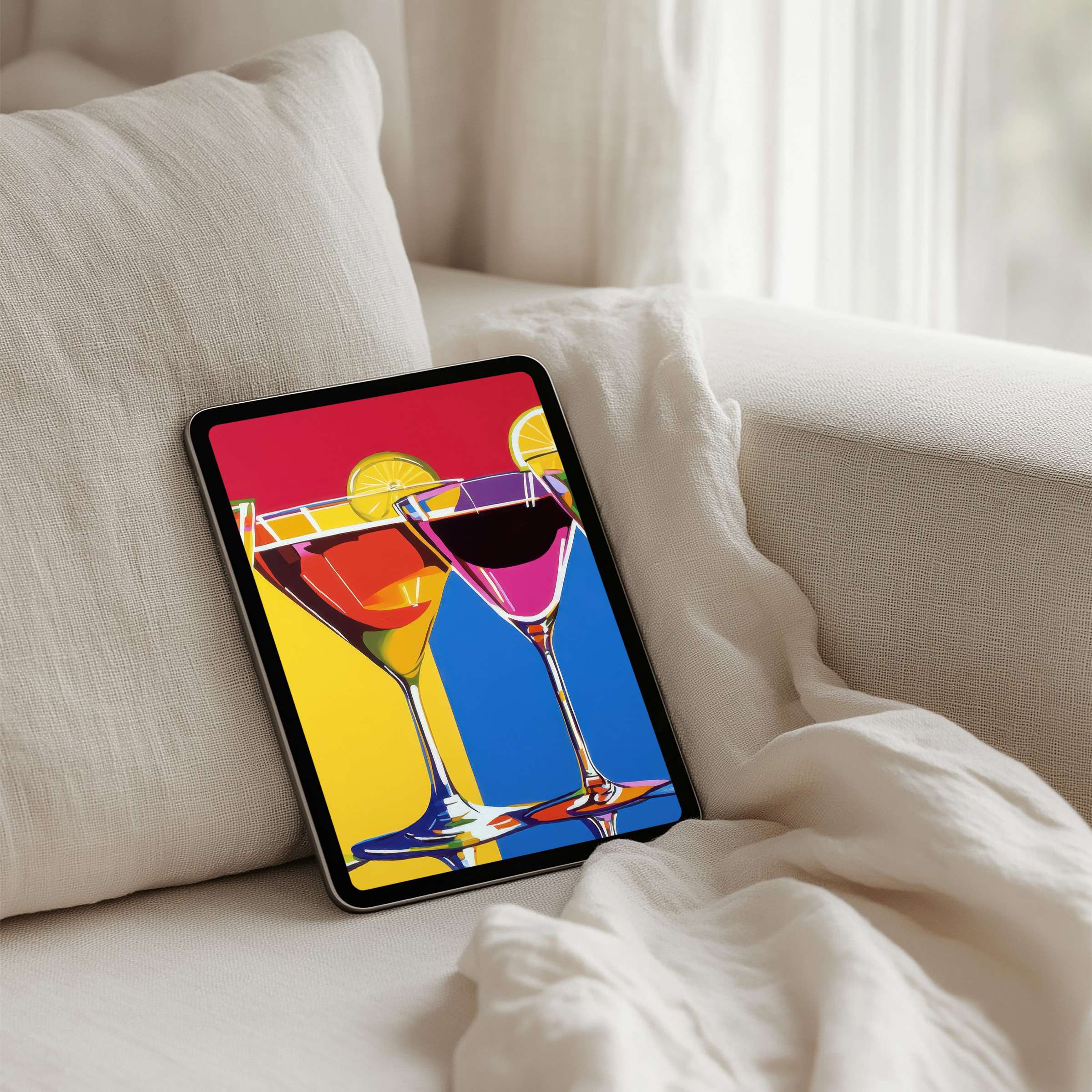 Elegant iPad background featuring vibrant cocktails evokes calm and inspiration for tablet users seeking instant download and mindful design