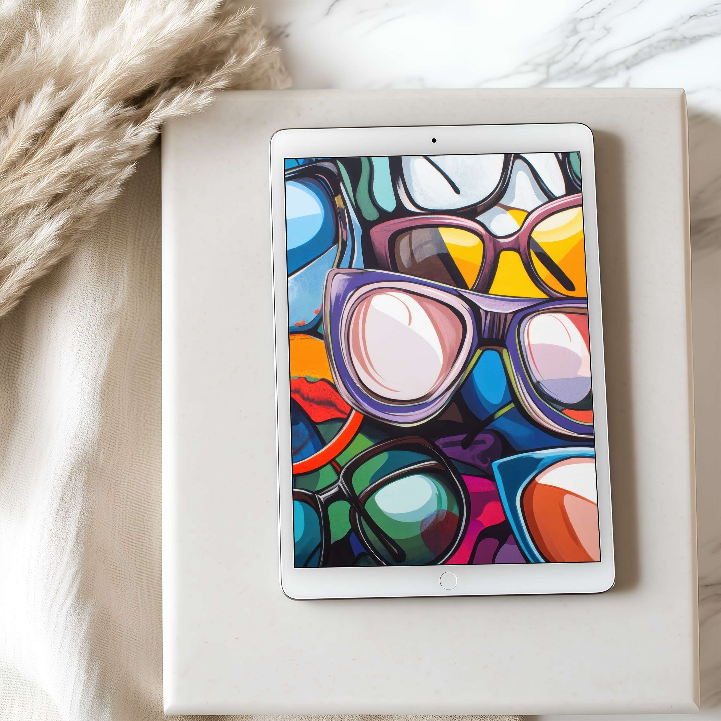 Vibrant sunglasses design tablet wallpaper, high resolution on iPad, delivers calm elegance, perfect digital download for tablets