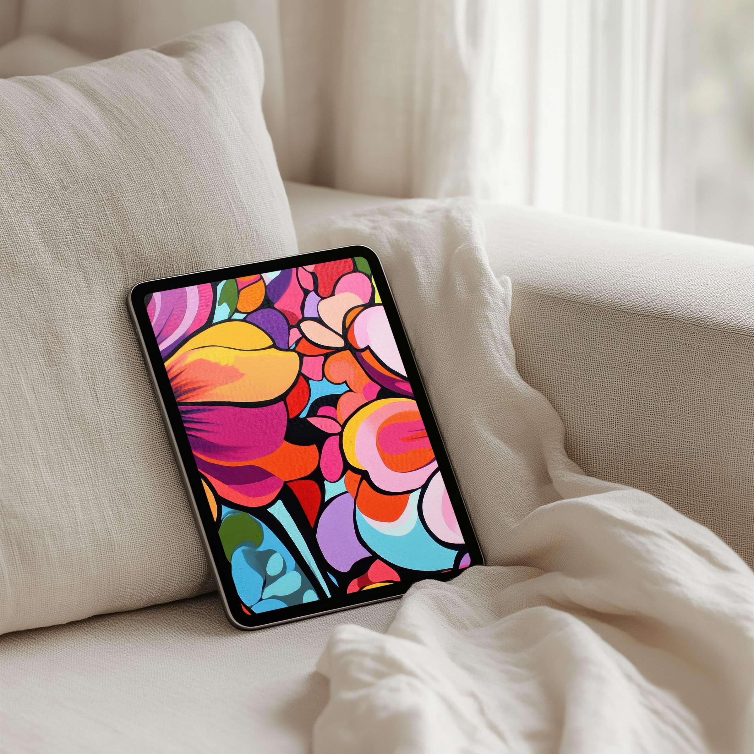 Vibrant abstract floral iPad background for instant download enhances calm ambiance on any tablet inspiring elegance and mindfulness